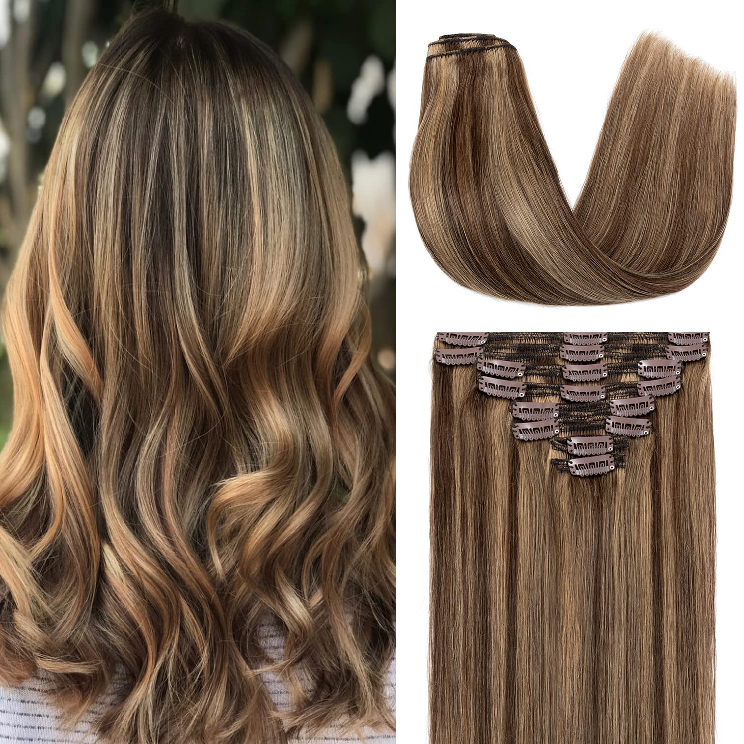 Medium Brown to Dark Blonde Clip in Hair Extensions Kuwait Ubuy