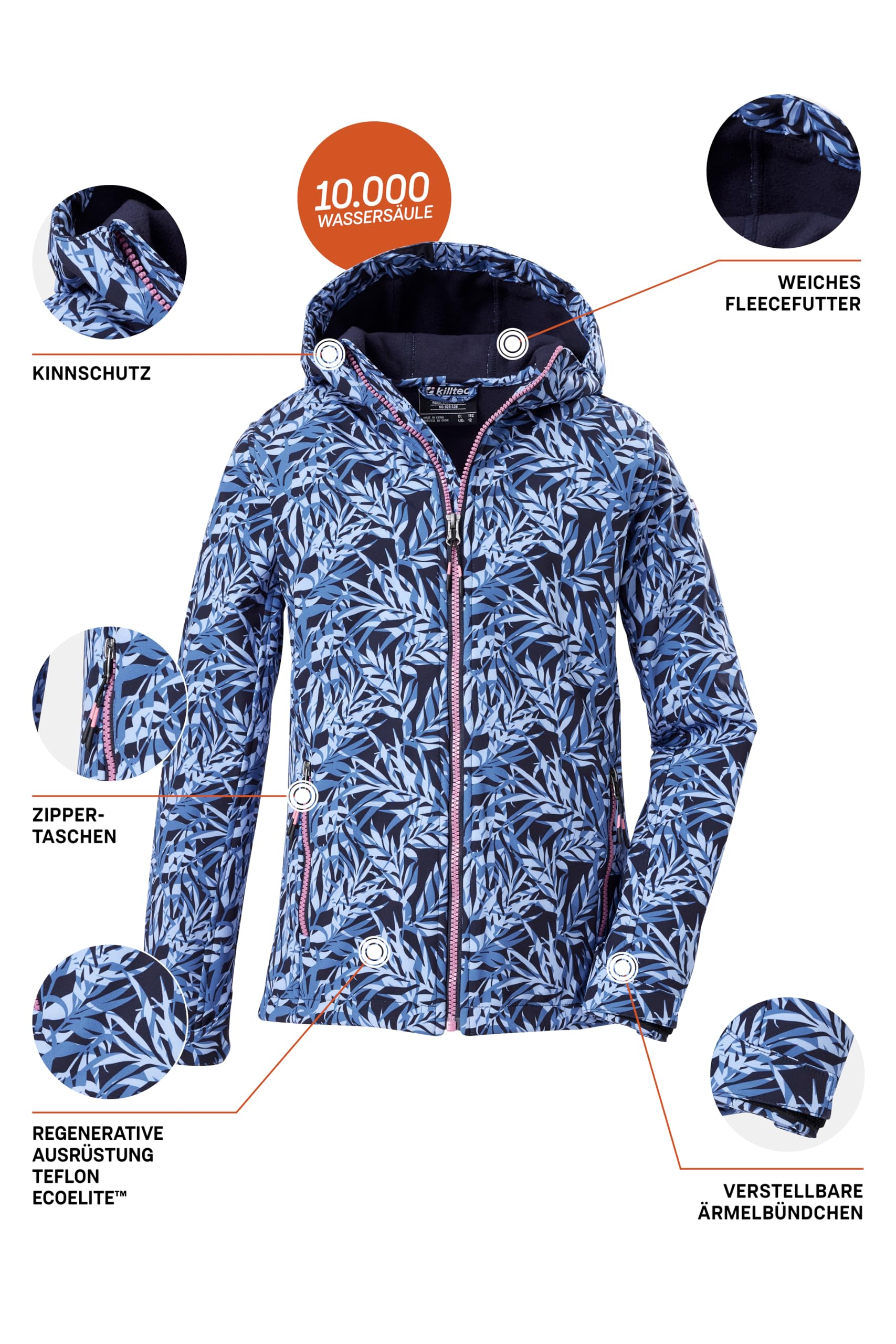killtec Mädchen Softshelljacke/Outdoorjacke mit Kapuze Mädchen Softshelljacke Print, dunkelnavy, 152, 43200-000