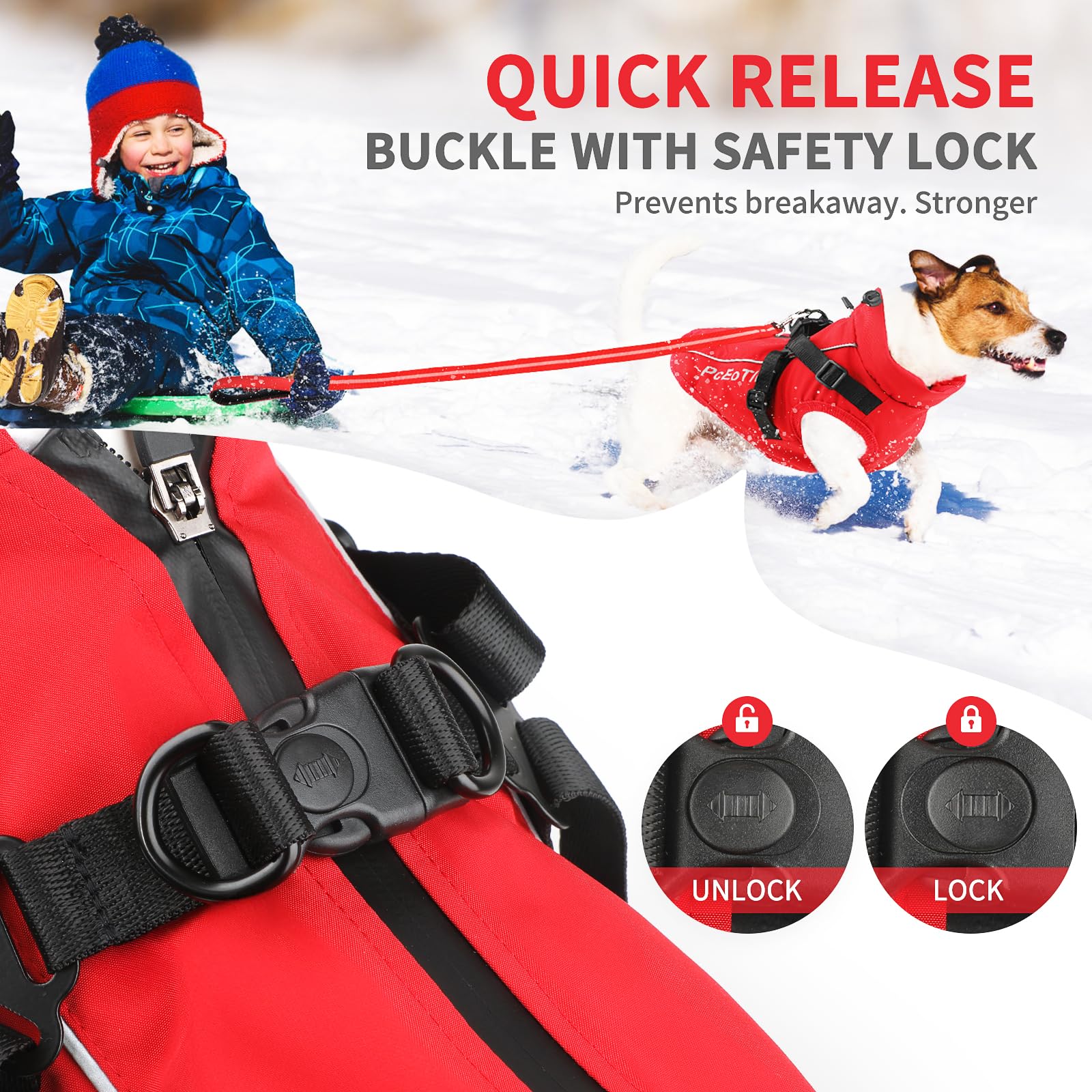 PcEoTllar Manteau imperméable pour Chien de Petite Taille, Veste Chaude réfléchissante avec Harnais pour l'hiver, Costume de Ski, Pull pour Chien, en Coton, Rouge, Taille M