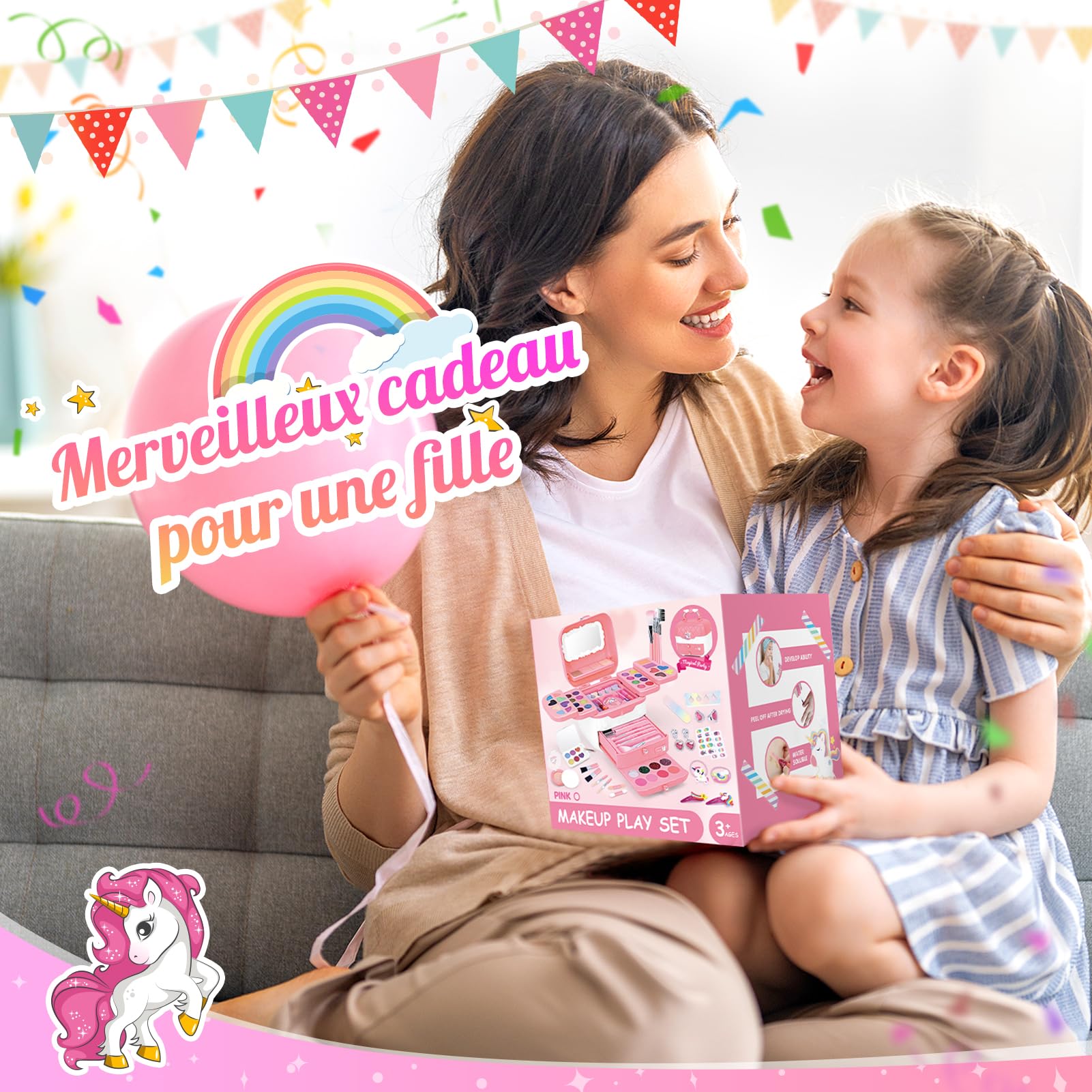 Hapikids Kinderschminke Geschenke Mädchen 3-10 Jahre,Schminke Kinder Spielzeug ab 3 -8 Jahre Kinderschminke Set Geburtstagsgeschenk für Mädchen Schminkkoffer Geschenke
