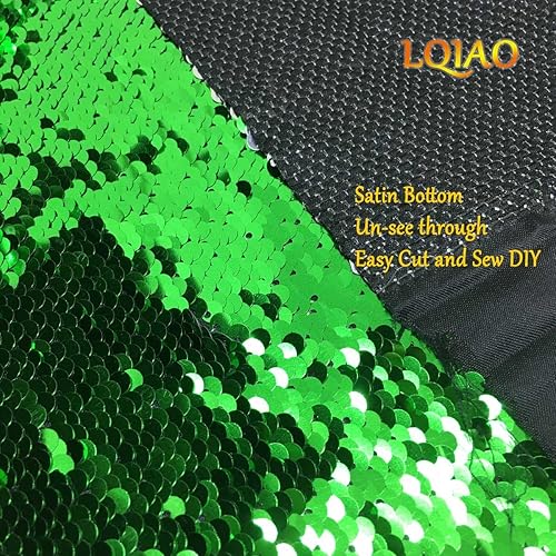 Miniatura 4 de The Yard - Tela de lentejuelas reversibles color verde y plateado para funda de almohada, funda de almohada brillante para eventos, bodas, banquetes