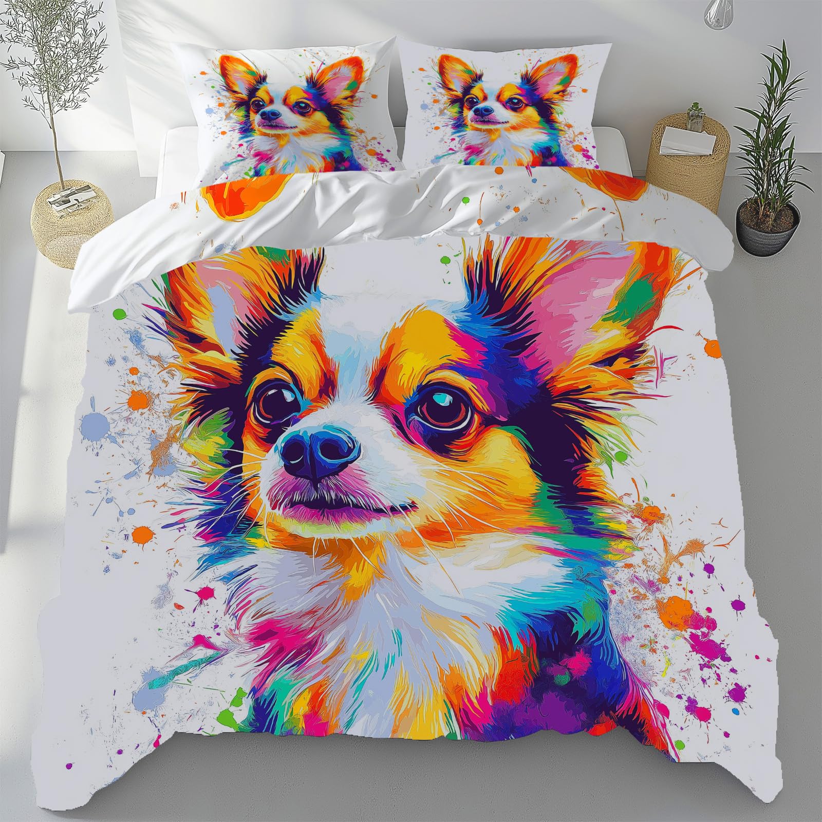Housse de couette Chihuahua avec fermeture éclair parure de lit imprimé coloré