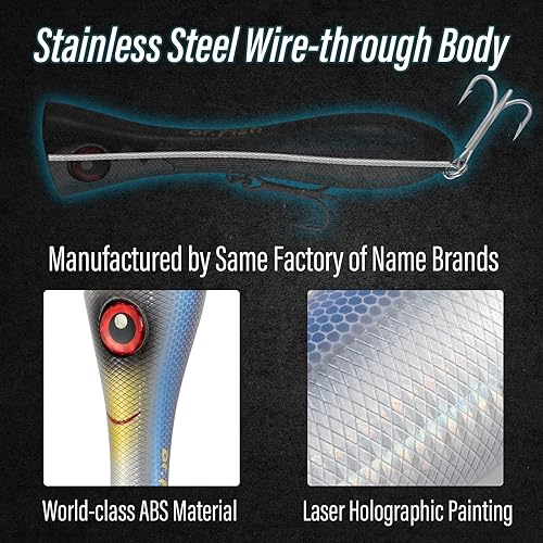 Miniatura 10 de Dr.Fish Topwater Popper - Señuelos de pesca de agua salada, 8 pulgadas GT Popper VMC anzuelos agudos para surf señuelos de pesca para Striper Atún