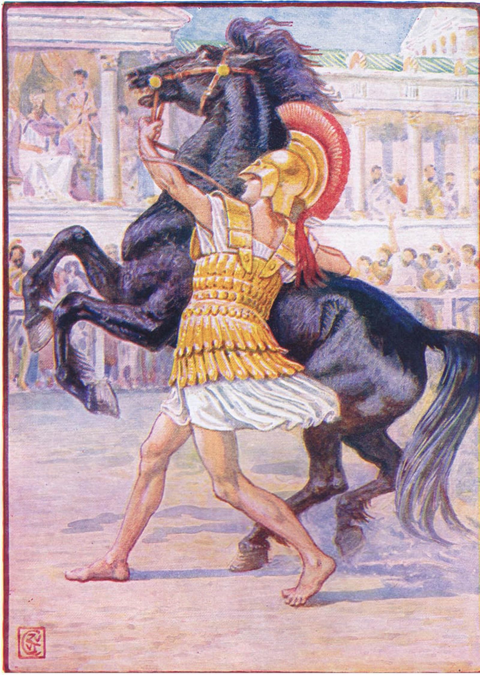 ARTXLXXBN Famous Painting Canvas Artwork Graffiti Print He Ran Towards the Horse and Seized the Bridle by Walter Crane Portrait Canvas Image for Home Decor 60x90cm
