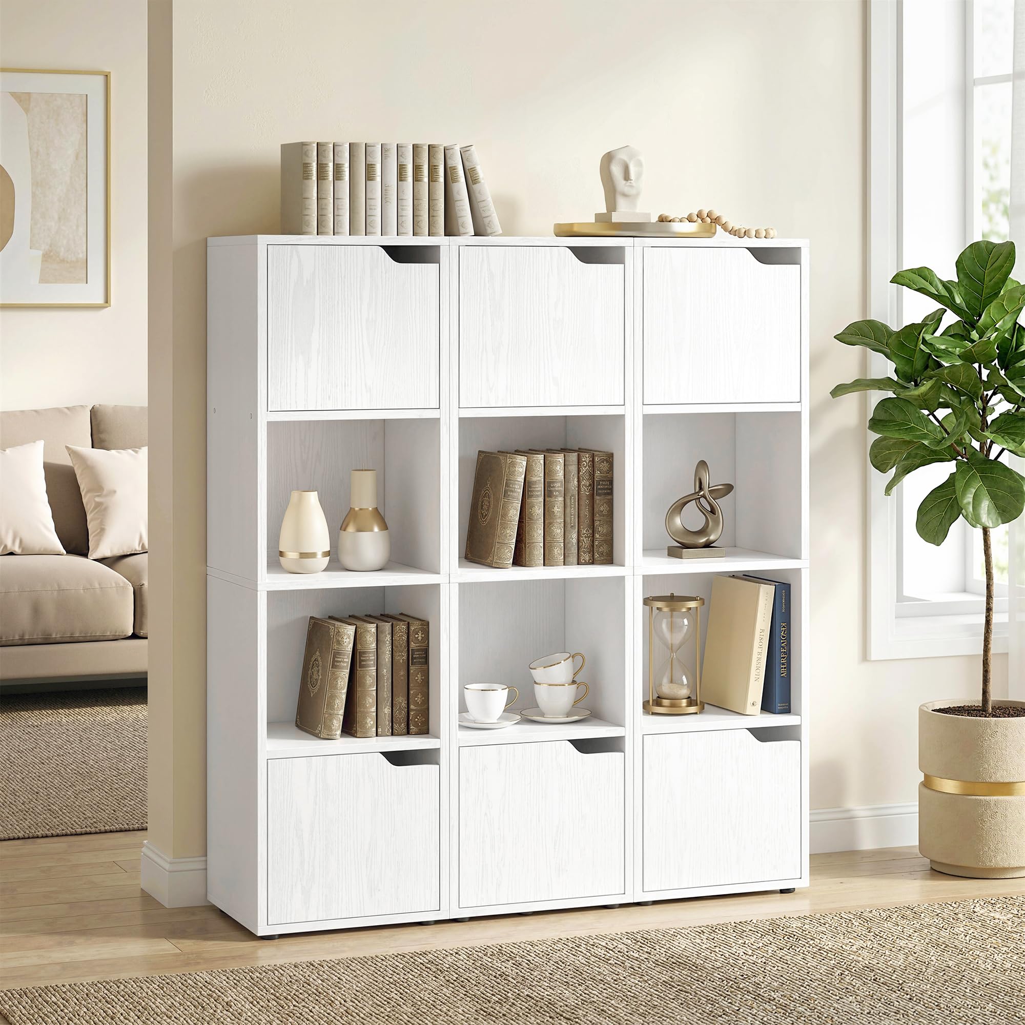 HOMCOM Estantería para Libros con 2 Puertas 4 Niveles 30x29x119 cm Blanco | Estantería Estrecha y Alta, Librería, 2 Estantes Abiertos, Armario Alto, para Salón Estudio Oficina