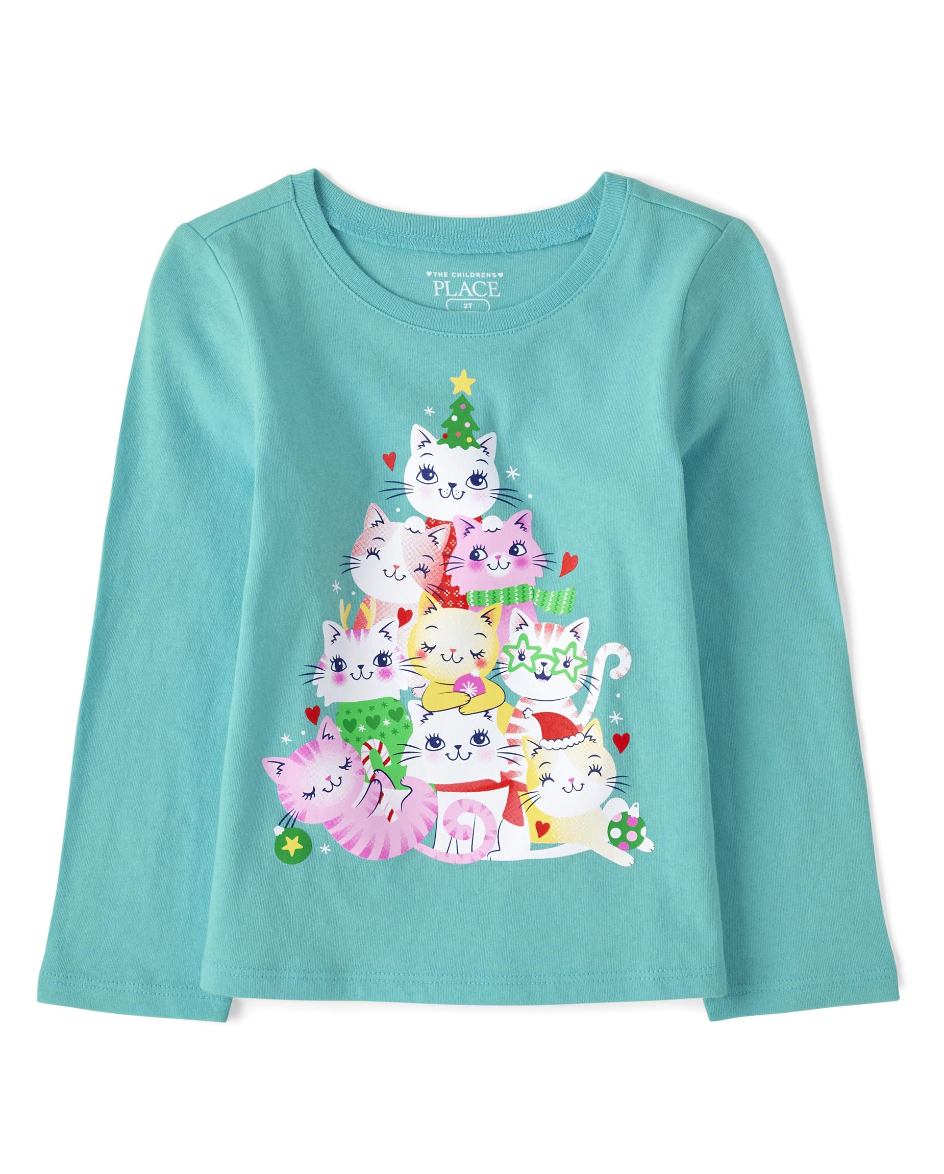 The Children's Place Baby-Girls and Toddler All Holidays Long Sleeve Graphic T-Shirts Christmas Cat Tree 3T