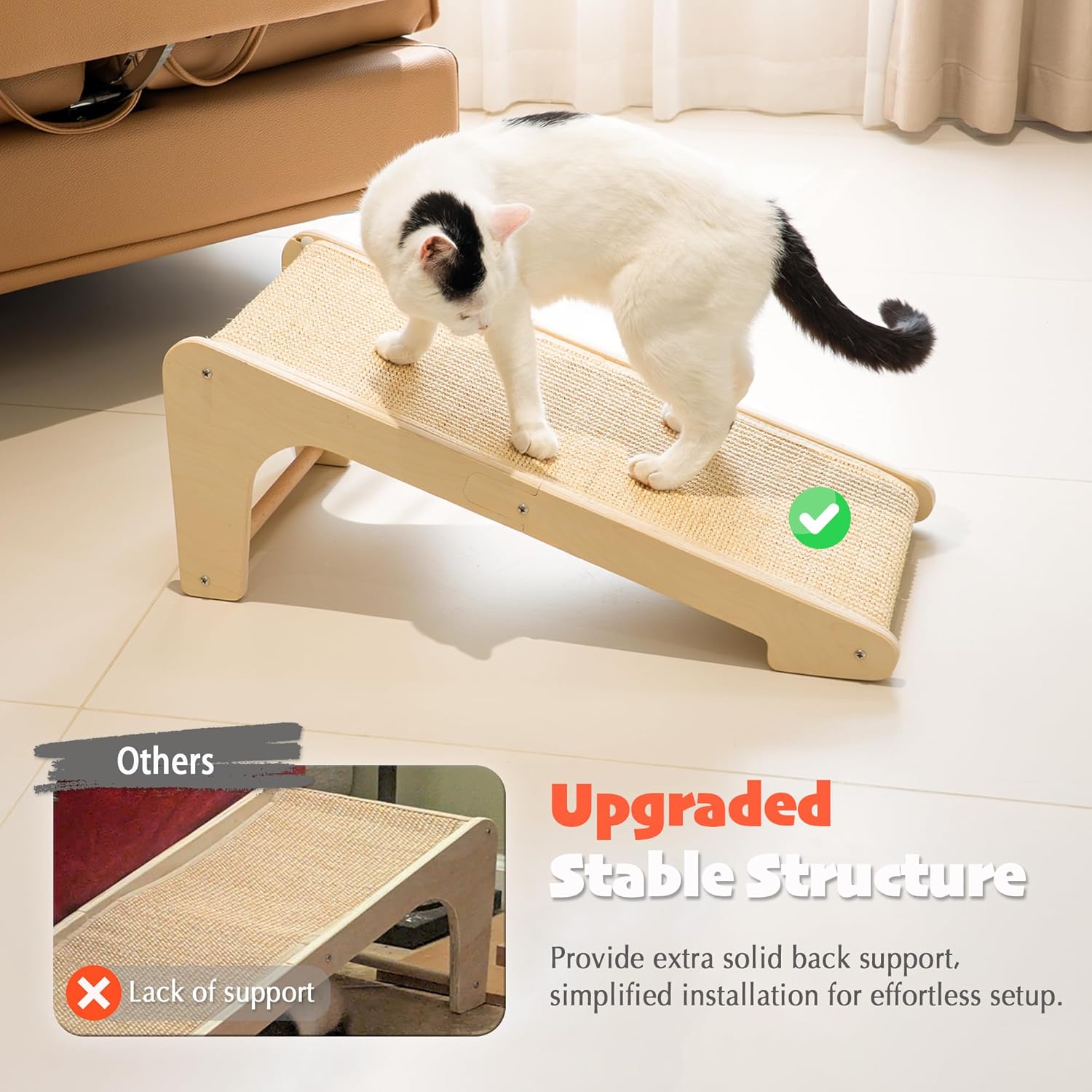 PETKARAY L型猫スクラッチャー、サイザル麻子猫スクラッチスロープ 25.5インチ 垂直スクラッチパッド 屋内猫用家具プロテク