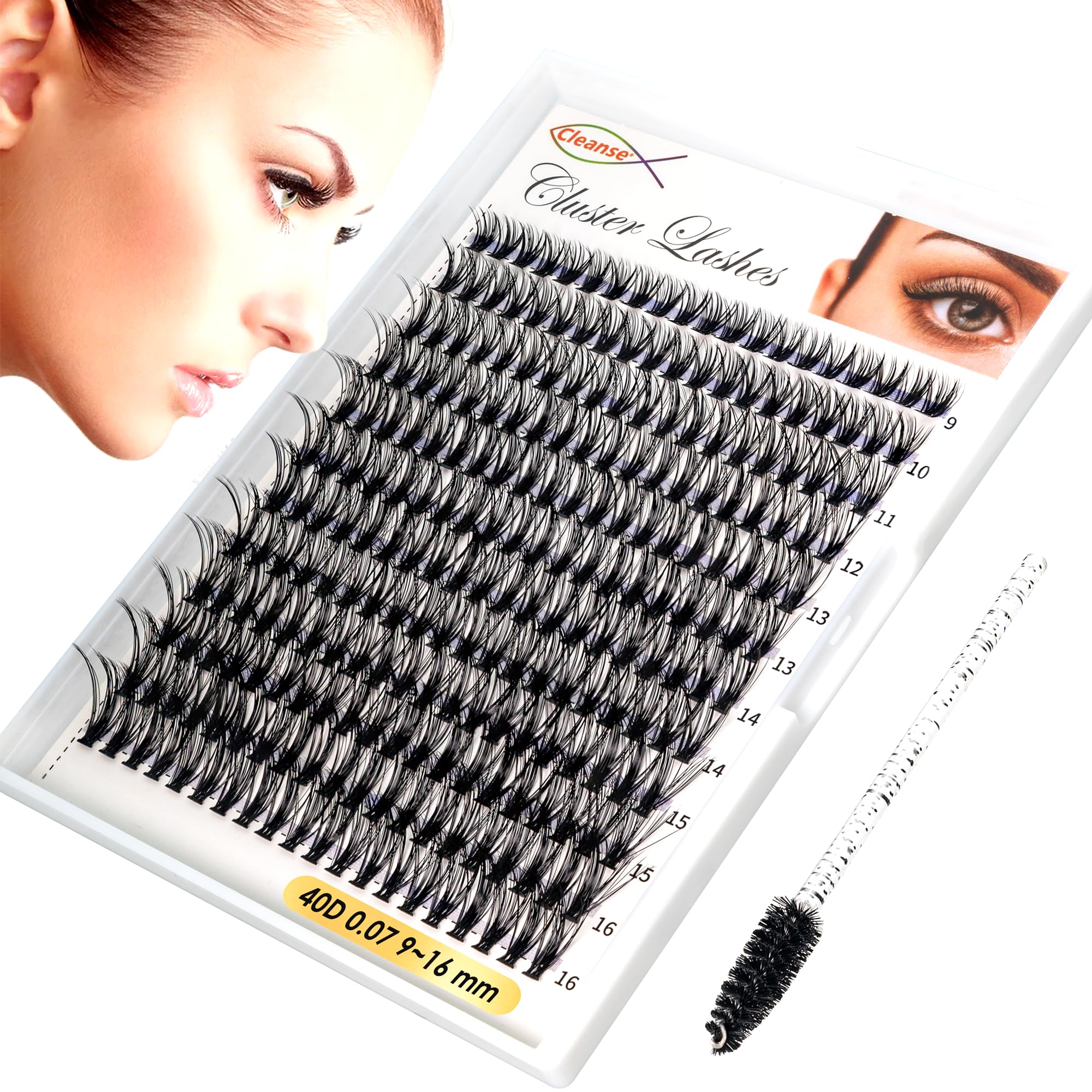 Pestañas Postizas Naturales 240pc 40D, Rizo D Cluster Lashes, Ligeras Como Pluma Y Lujosas De Visón Falso, Bandeja Mixta Grosor 0.07, Aspecto Natural, Fácil Uso, Negras (9-16mm)