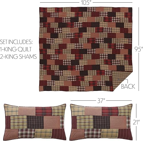 Miniatura 2 de VHC Brands Wyatt - Juego de funda de edredón rústica de algodón prelavado a cuadros, tamaño King, color marrón retazos