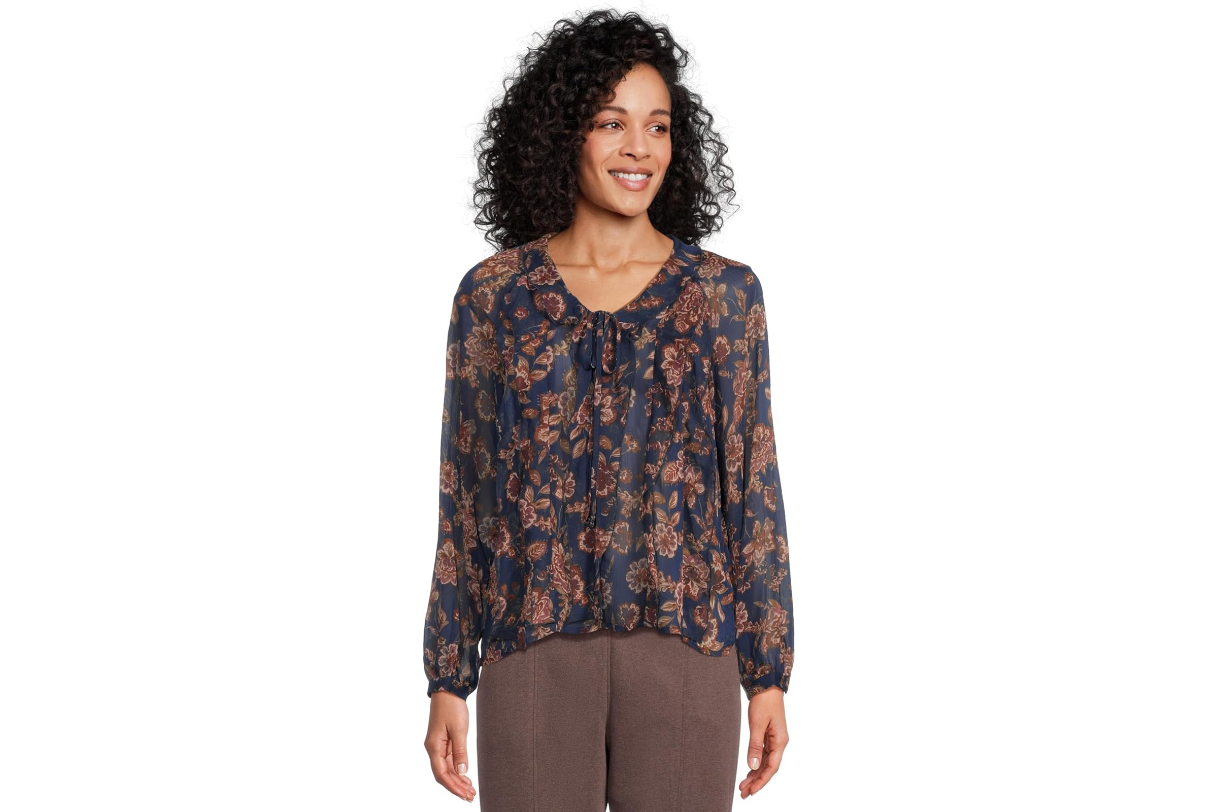 Vince Camuto Long Sleeve V-Neck with Centerfront Ruffle