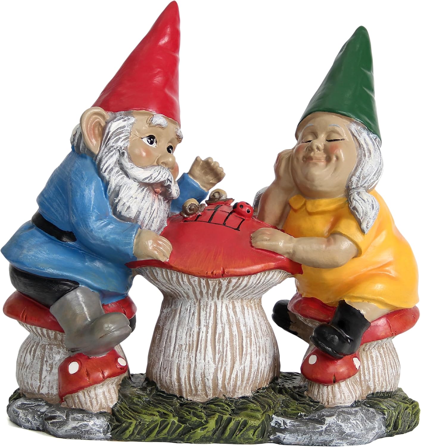 Garden Gnome Statue for Outdoor Decoration, Couple Gnome Figurine on Mushroom for Outside, Garden Mr and Mrs Gnome Playing Chess Sculptures for Yard Lawn Patio Decor, Love Gifts for Women