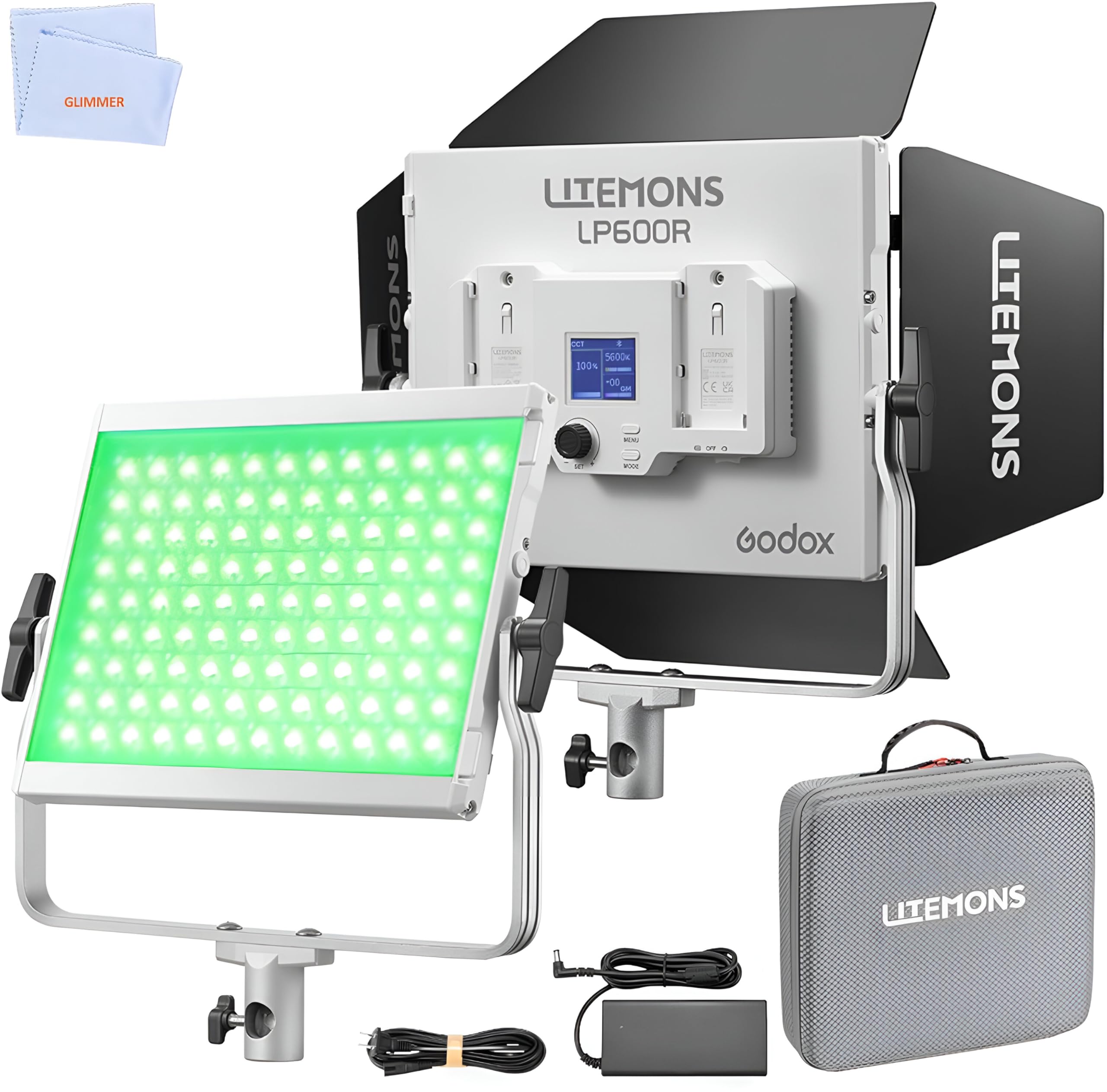 Litemons LP600R 60W RGB LED Light Panel with Barndoor, 1800K-10000K 9270Lux LED Panel with 14 FX Effects APP Control CRI/TLCI 96+ Dimmable 0-100% Studio Soft Light for Photography