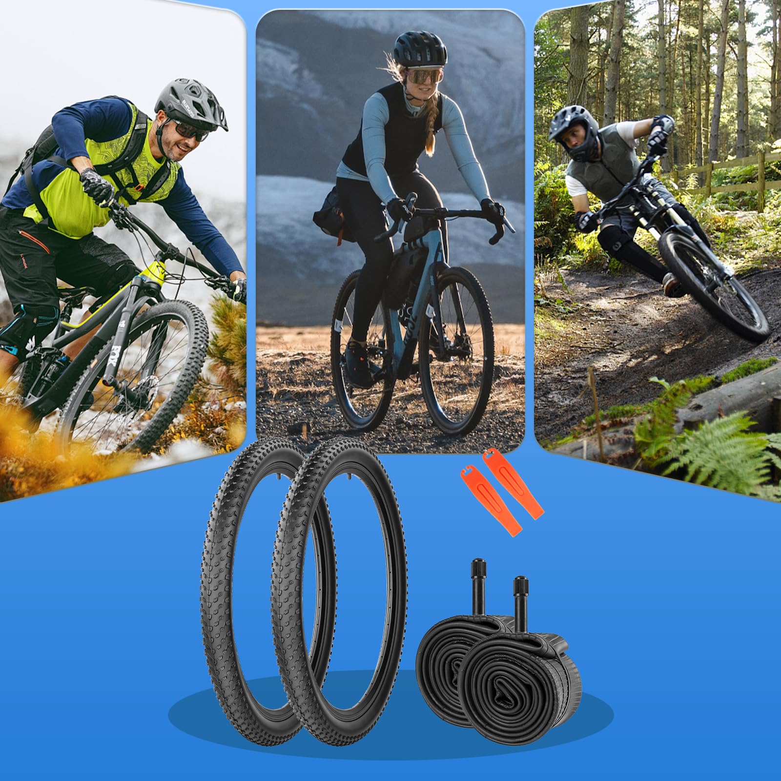 Pneu VTT 2.4 avec Chambre à Air et Démonte-Pneu, Tailles 20/24/26/27,5/29 Pouces