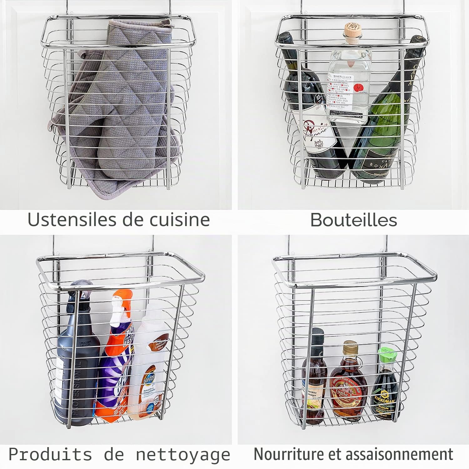 Tatkraft Top Panier Corbeille de Rangement sur Porte de Placard, Poubelle de Placard Suspendue, Grillage Chromé Effet Design