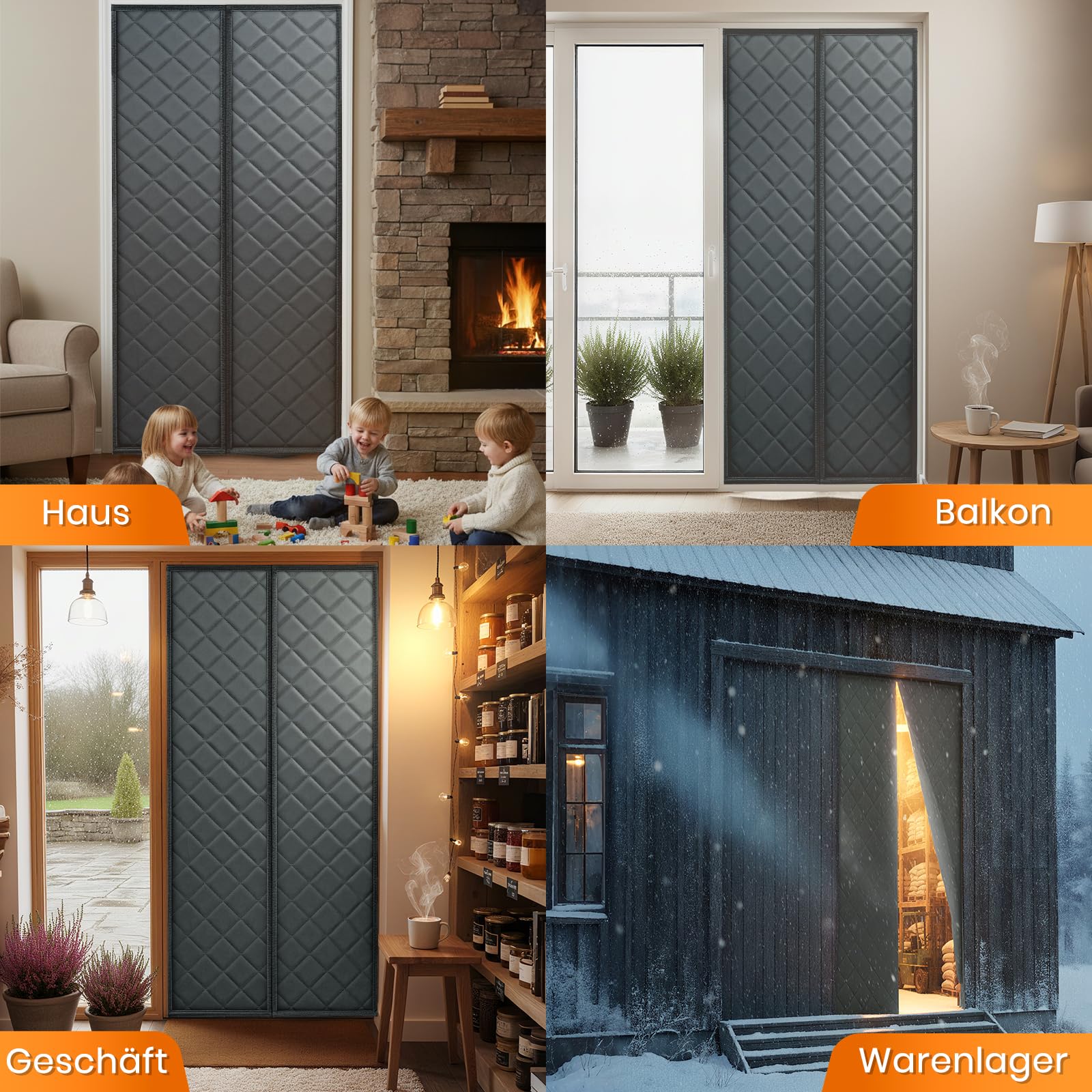 Magnetische Wärmeisolier-Türvorhang – Robuste Oxford-Stoff mit Baumwollfüllung, wetterfester berührungsloser Einlass für Winter & Sommer (90 * 210 cm)