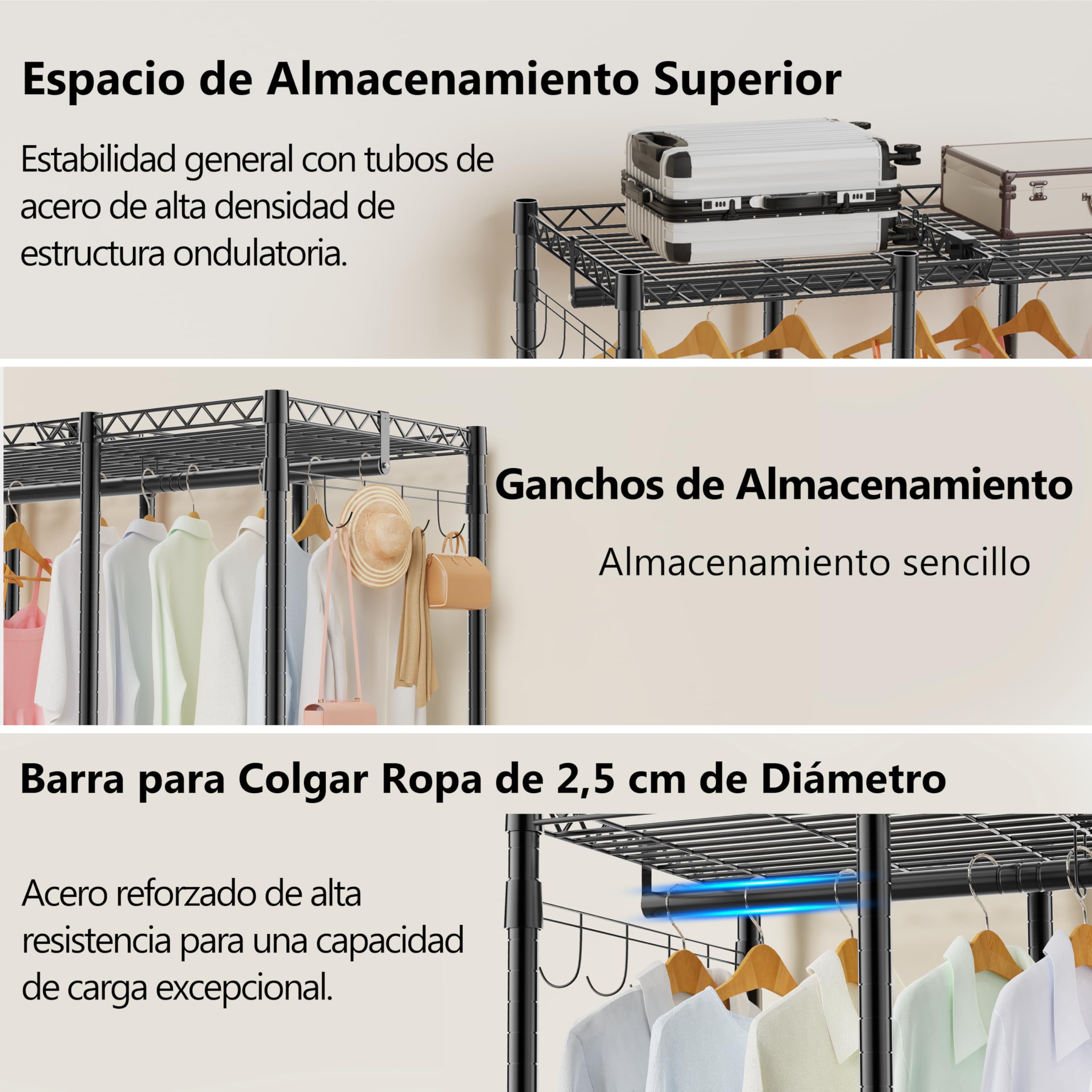 AQRA Perchero Burro Ropa, Percha Resistente de 4 Capas, Con Versión de Malla Para Colgar Pantalones, 193.5 * 43.5 * 195cm, Capacidad de Carga Máxima 1300 Libras (negro)
