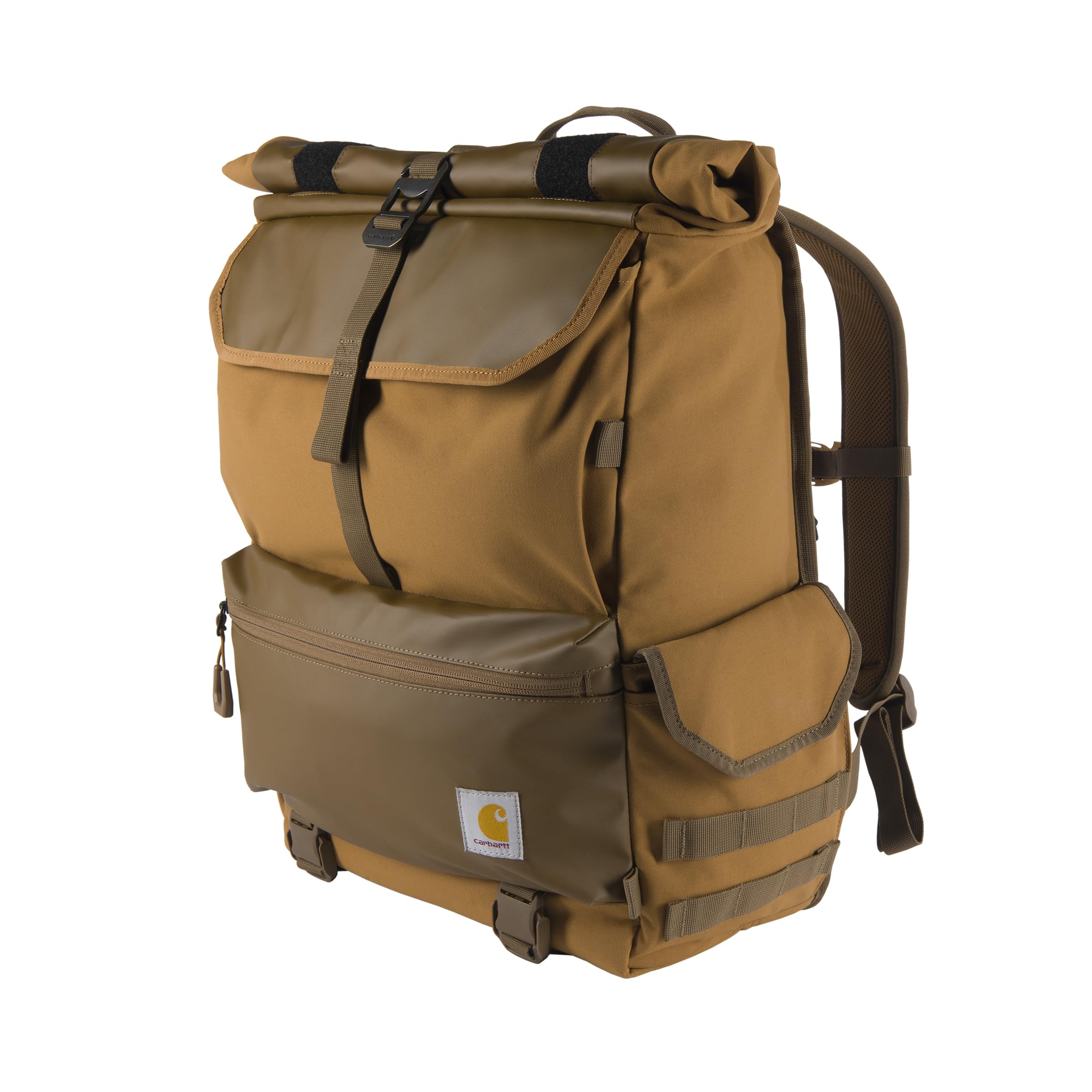 40L Nylon Roll Top Backpack, Heavy-Duty Water-Resistant Material W/ 17" Laptop Sleeve, Carhartt Brown