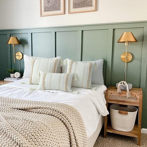 Miniatura 4 de Página azul Funda de almohada decorativa para sofá, diseño boho con borlas, funda de cojín tejida de casa de campo para sofá, dormitorio, sala de