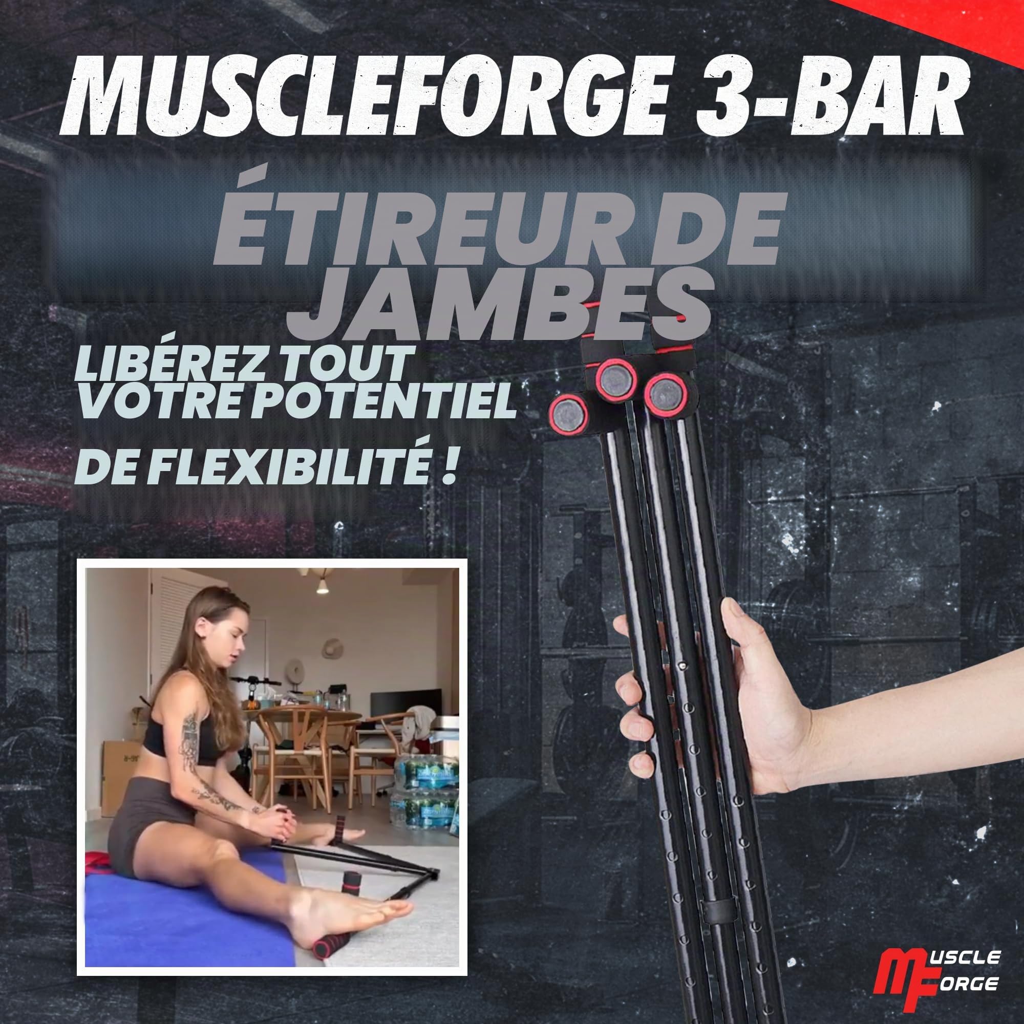 Barre d’écartement – réglage à 6 niveaux, écarteur de jambes réglable 3 bras acier inox, grand écart 180°, stretching ballet, arts martiaux, poignées antidérapantes, sangle incluse, pliant