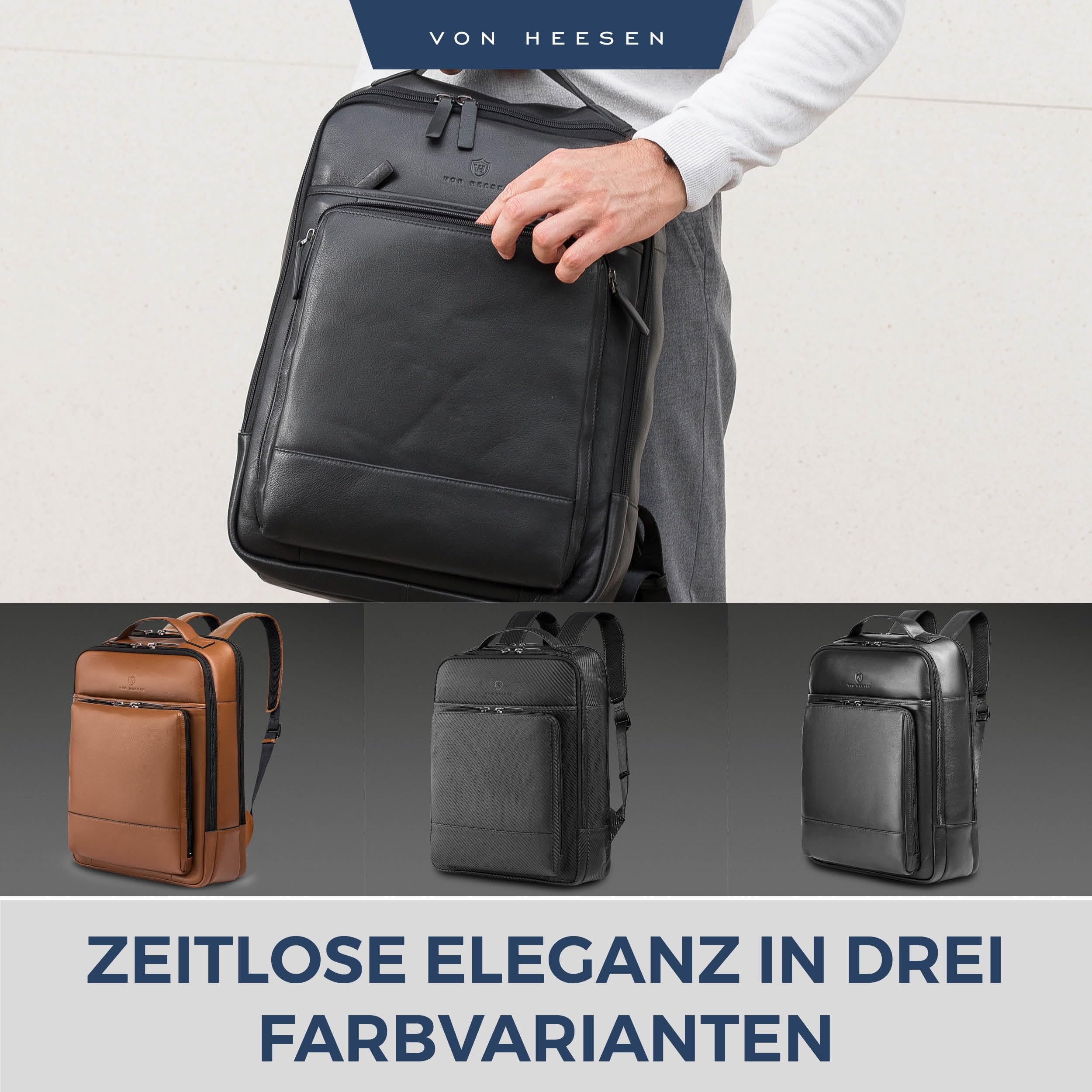 VON HEESEN Leder Laptop Rucksack