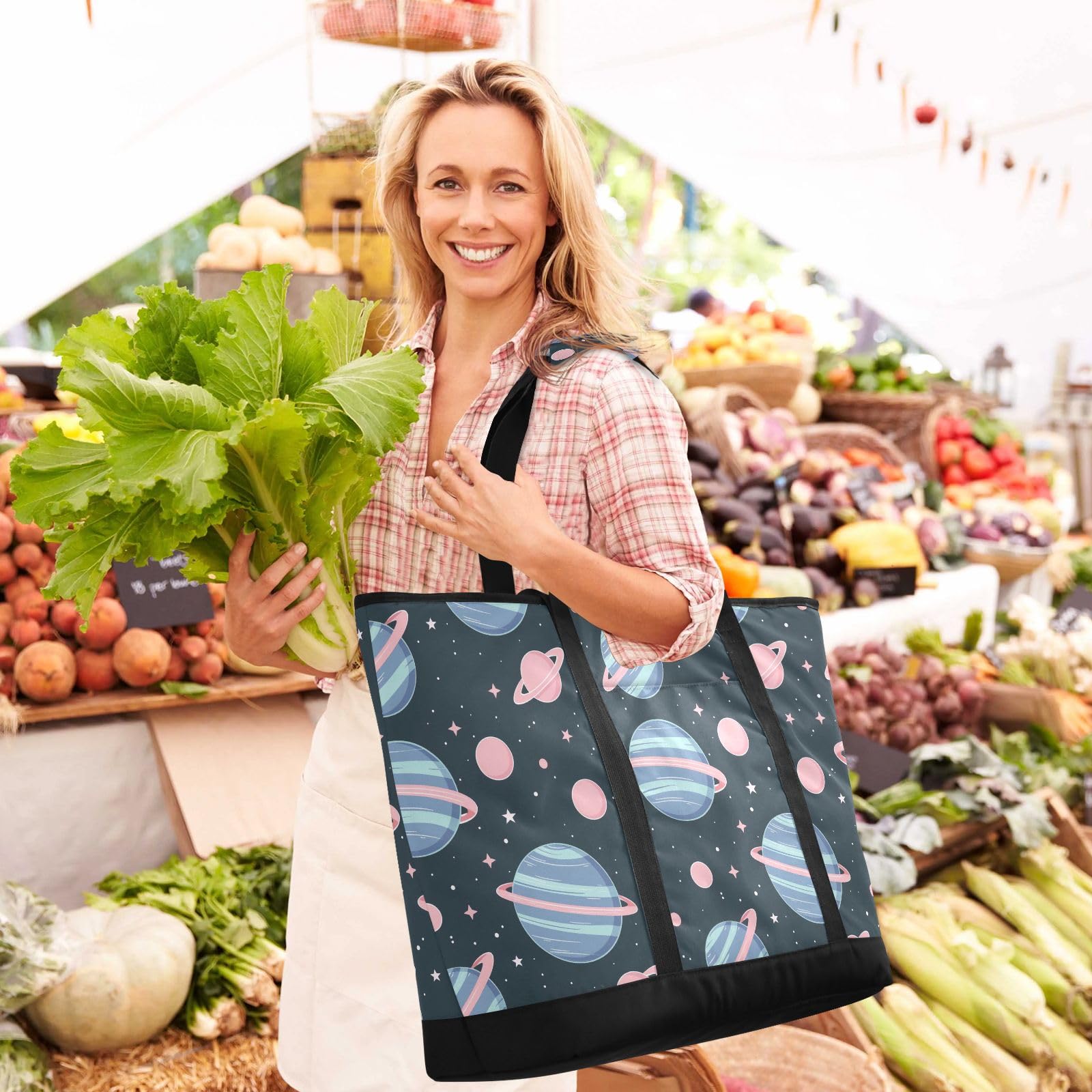 Cartoon Charming Planet - Bolsa térmica térmica reutilizable con cremallera, bolsa térmica grande portátil para viajes o camping