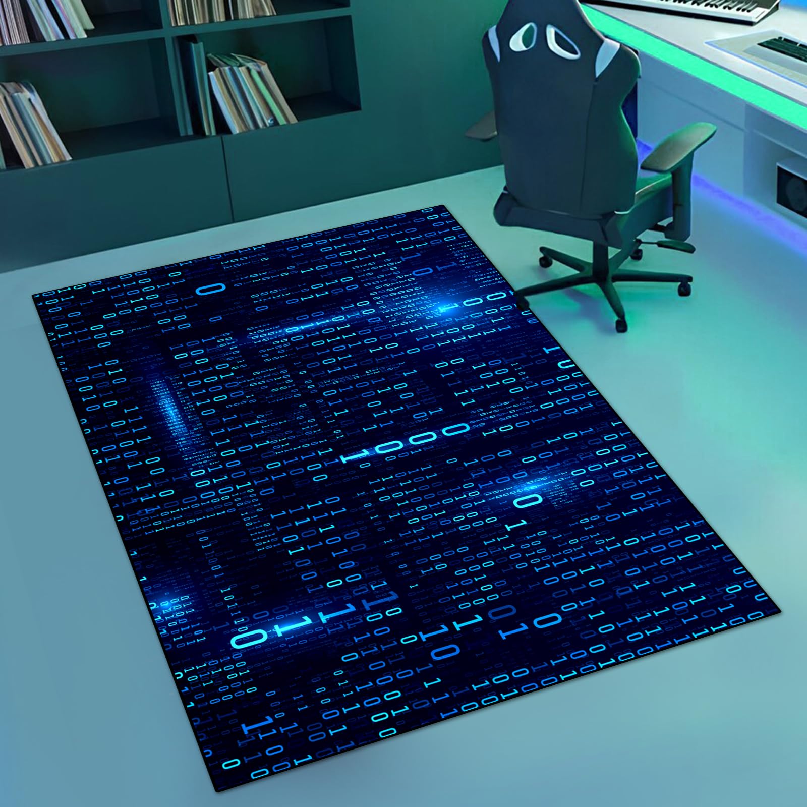 Washable Game Area Rug, Binary Code Design Gaming Programmer Teen Carpet Rug Doormat, Non-Slip Low-Pile Floor Carpet for Computer Bedroom Indoor Front