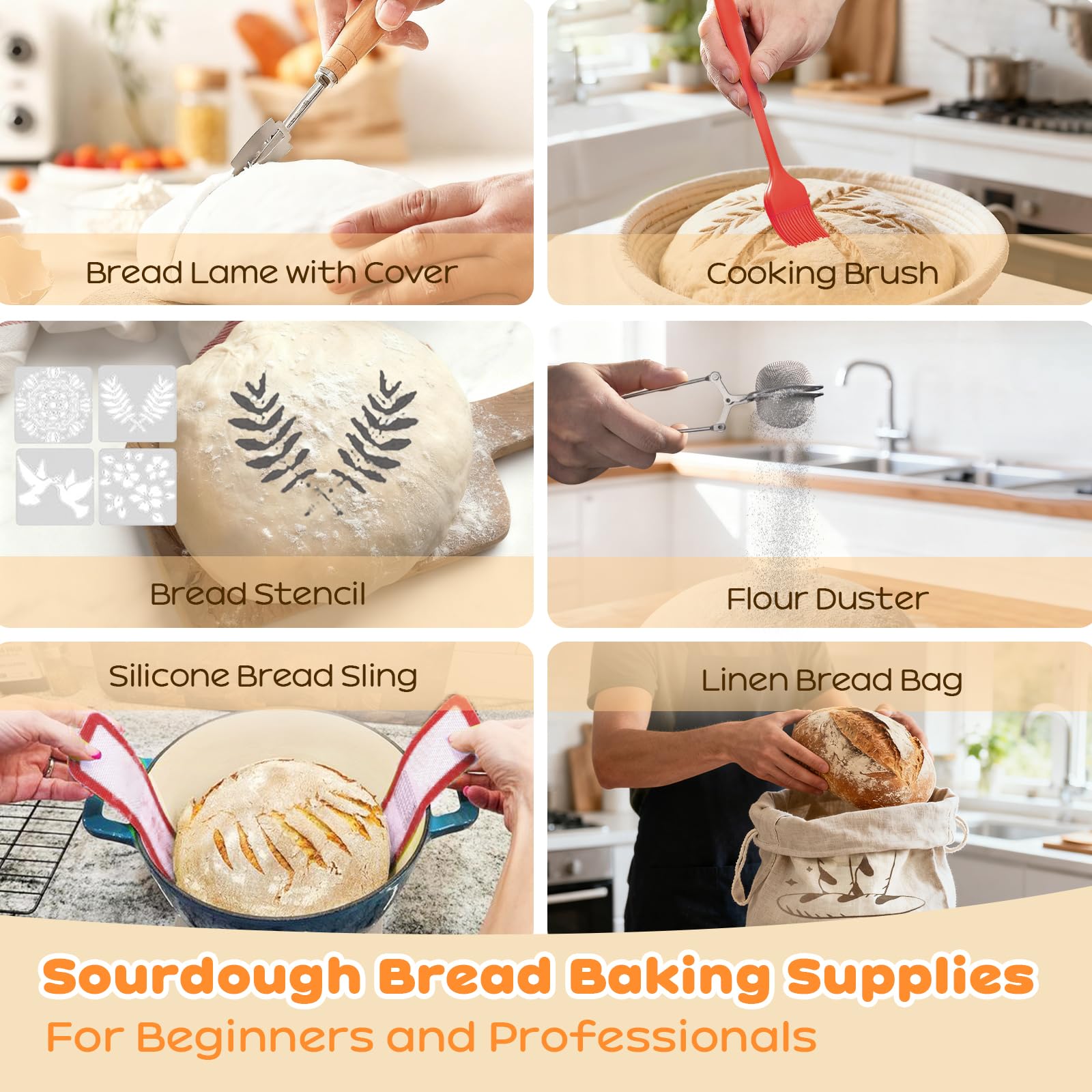 Sauerteig-Starter-Set, 22,9 cm rund und 25,4 cm oval, Banneton-Brot-Gärkörbchen, Sauerteig-Brot-Backzubehör mit Sauerteig-Starterglas und Brotschneider, Sauerteig-Set, Geschenke für Menschen, die