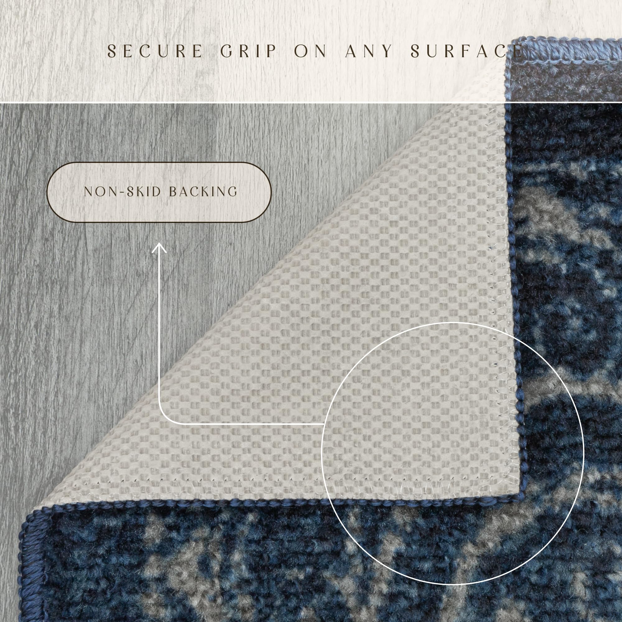 Maples Rugs Pelham Vintage Medallion Area Rugs - Made in USA - Low Pile, Non Slip, Pet-Friendly Mat for Bedroom, Office, Living & Dining Room, 5' x 7', Wineberry: Navy/Grey 1'8" x 5' (Oblong)