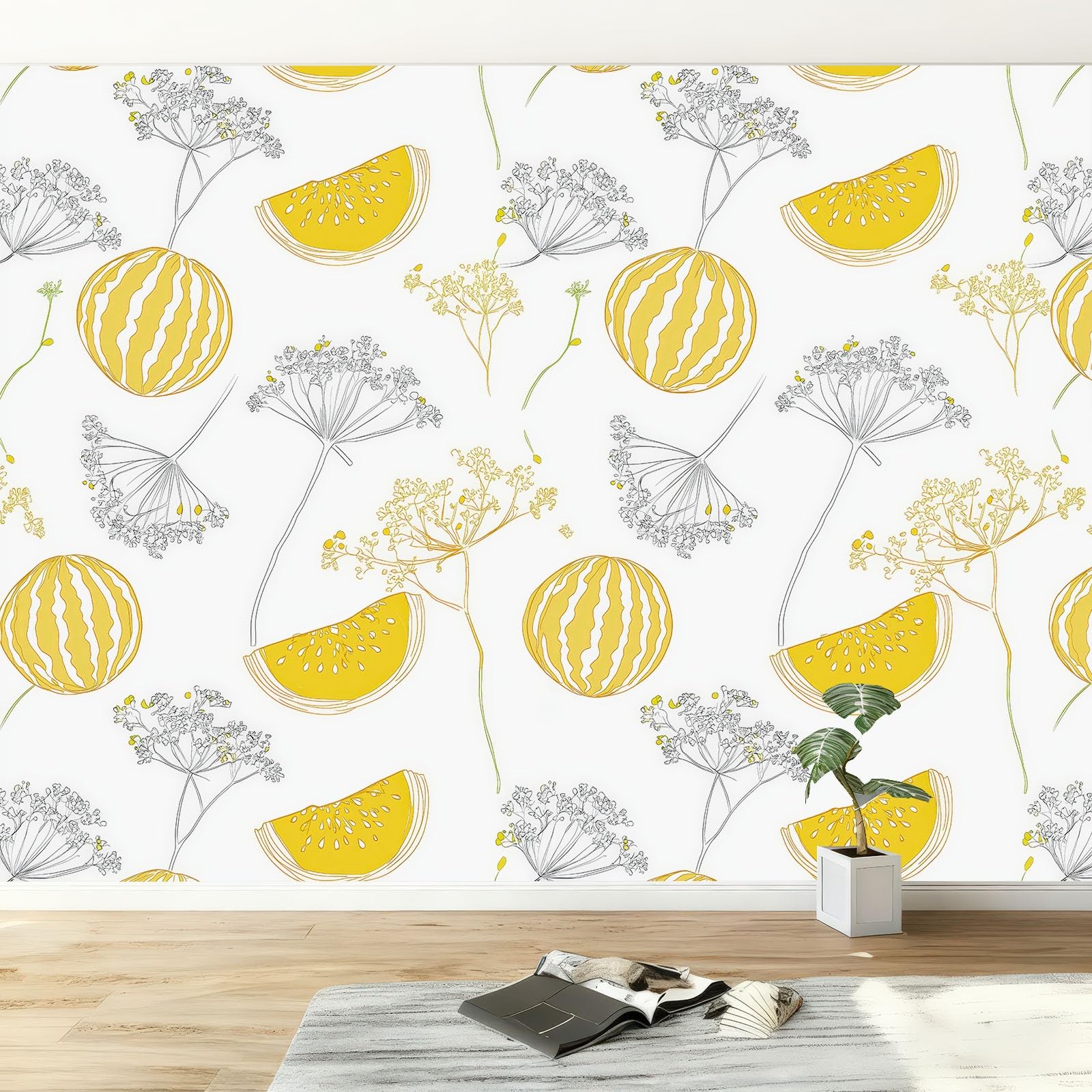 Tapeta Kreskówka Owoce Arbuz Paski Niestandardowy rozmiar Fototapety - Fototapety Nietkane Ręcznie Rysowane Fototapety XXL Dekoracja ścienna 200 x 140 cm
