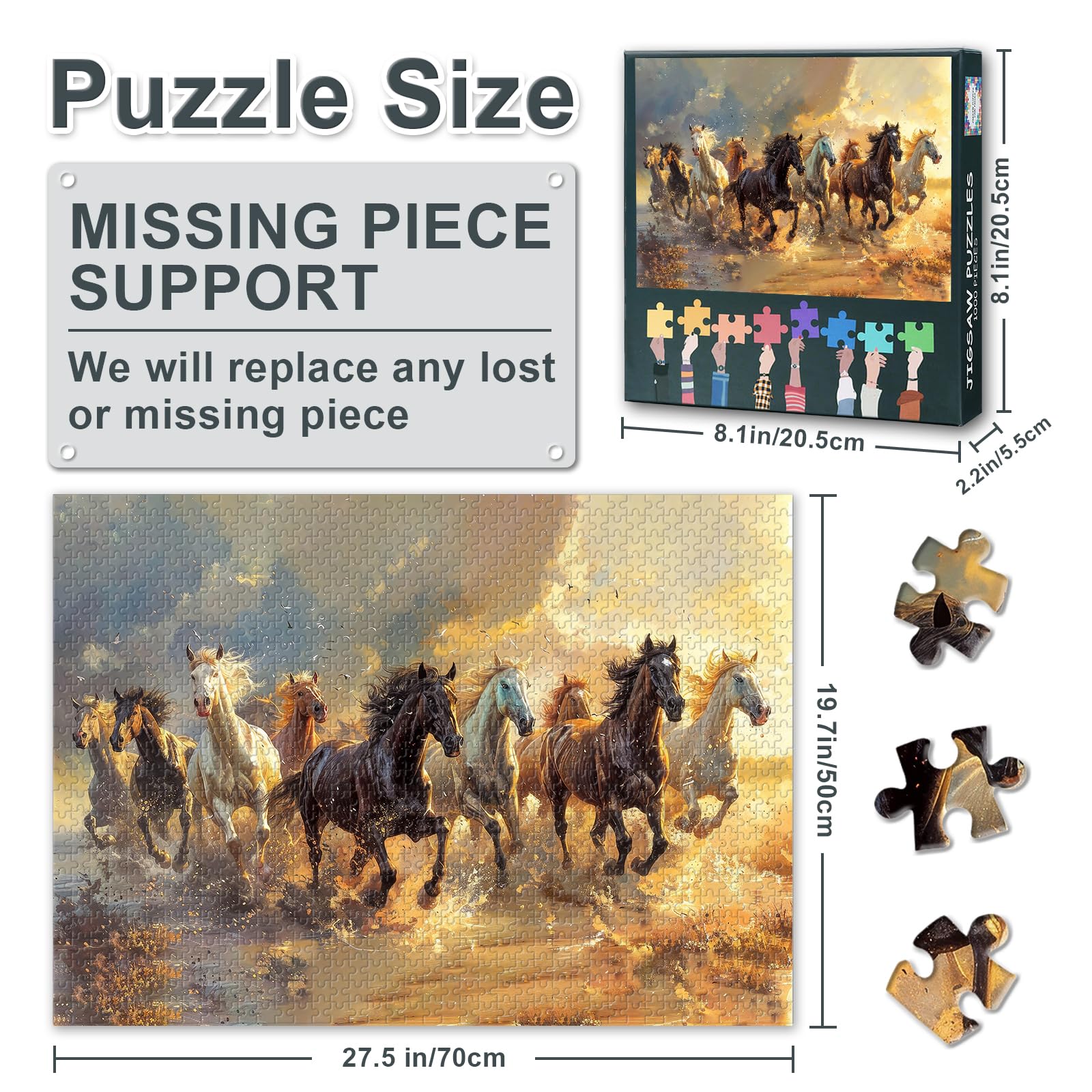 Jigsaw Puzzles for Adults 1000 Pieces - Horses Galloping on River in The Wild, 1000 Piece Puzzle for Adults - 27.5x19.7 In - Image 3