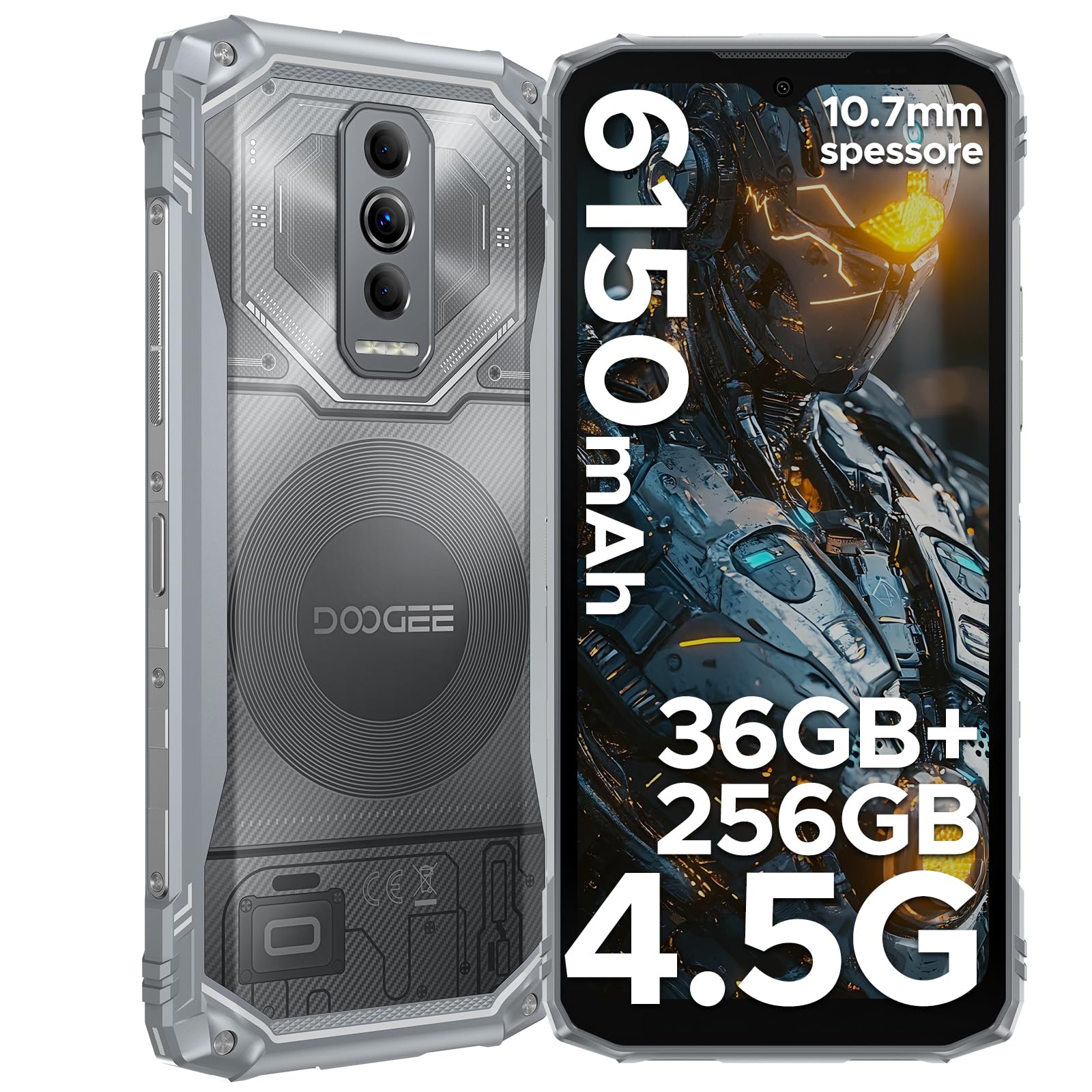 DOOGEE Blade10 ULTRA Energy Rugged Smartphone, 36GB +256GB Android 15, 6150mAh 6.56" HD+ 90Hz, 64MP + 8MP, 10.7mm Telefono Indistruttibile, 3 Schede Slot/IP68/IP69K/NFC/GPS/Face ID- Naturale