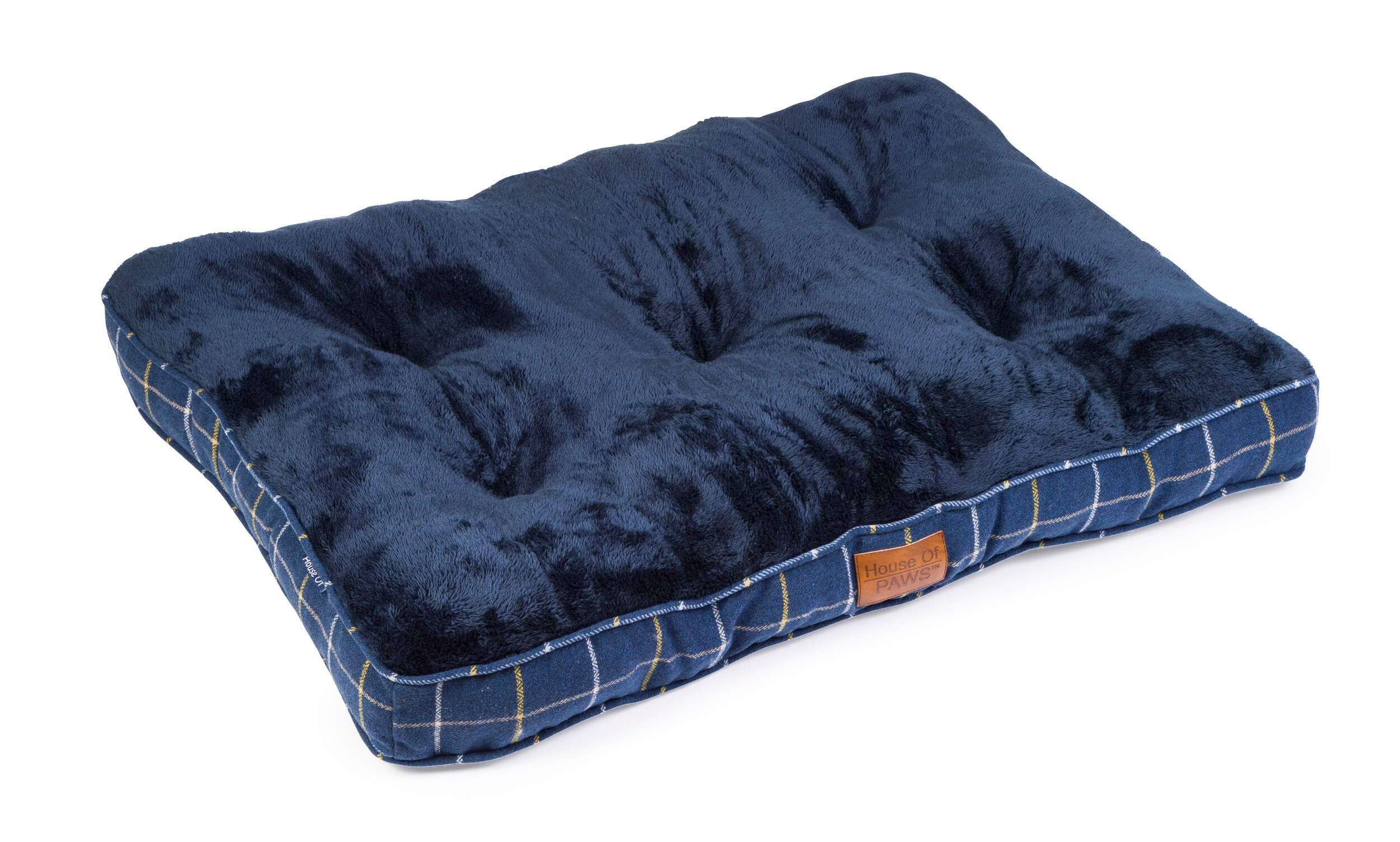 House of Paws Navy Check Tweed Soft & Plush Boxed Duvet Bed for Dogs - Non-Slip and Machine Washable - Small