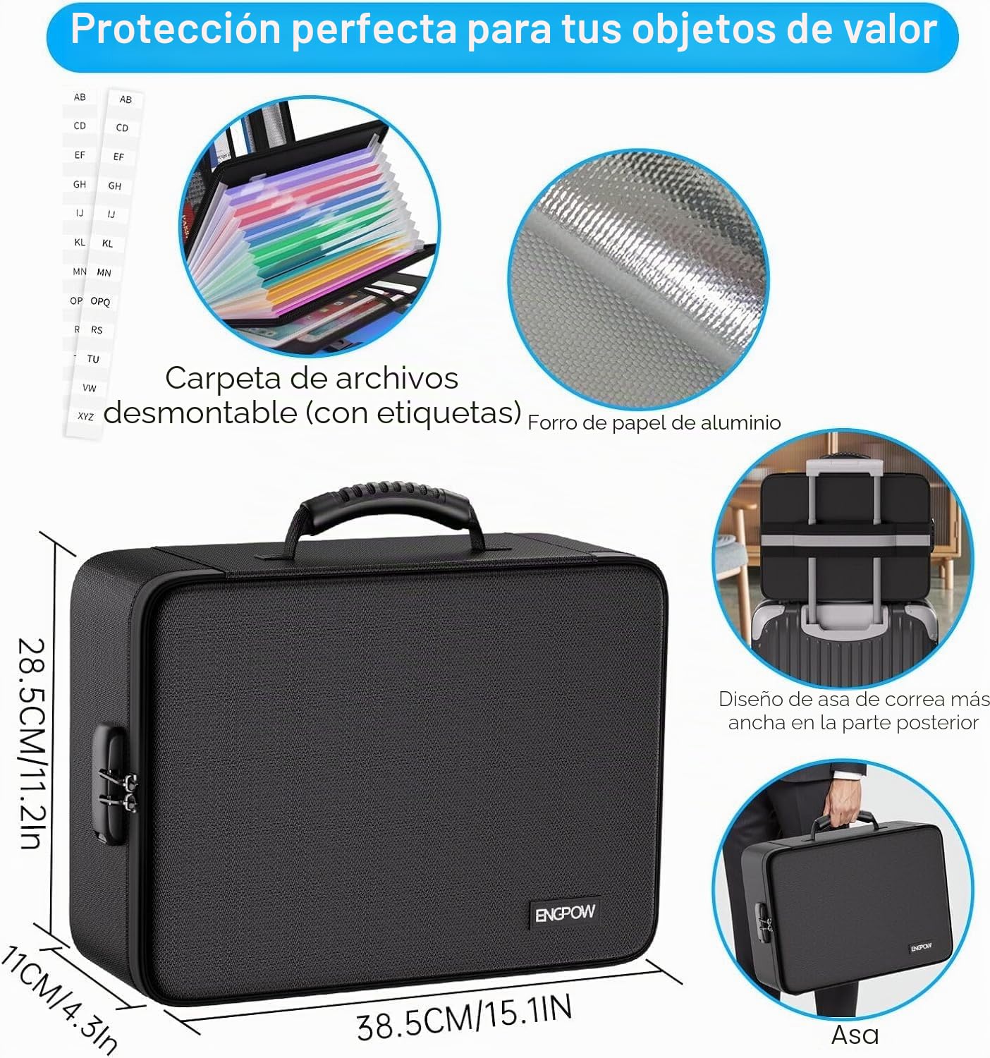 ENGPOW Bolsa de documentos ignífuga con cerradura para documentos importantes