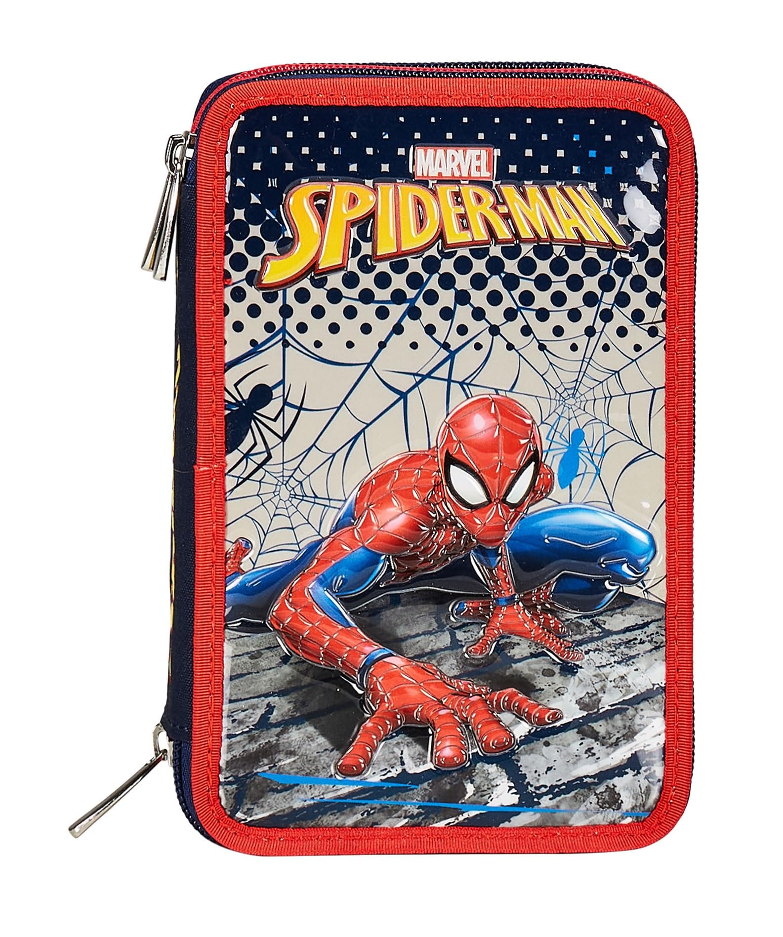Seven Astuccio Scuola 3 Scomparti, SPIDER-MAN - WEBBED WONDER, Blu Rosso - Portapenne Multi Scomparto Con Matite, Penne e Colori