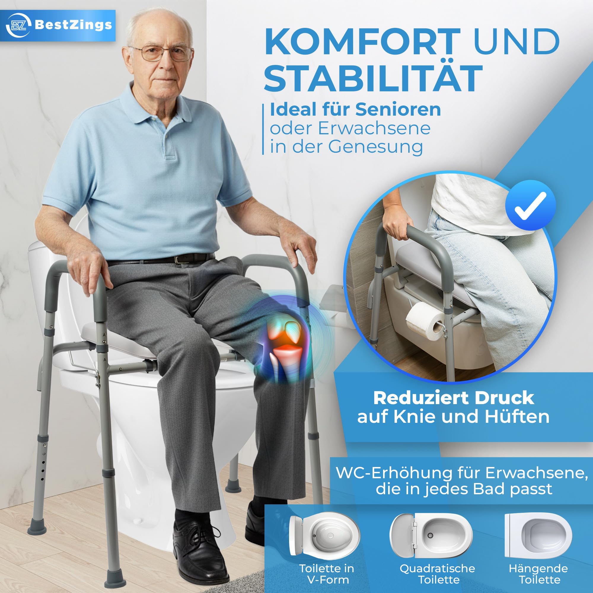 Toilettensitzerhöhung mit Armlehnen, WC Sitzerhöhung für Senioren, Senioren Toilettensitzerhöher mit Höhenverstellbaren, Erhöhter Toilettensitz, toilettenerhöhung, Wc sitzerhöhung