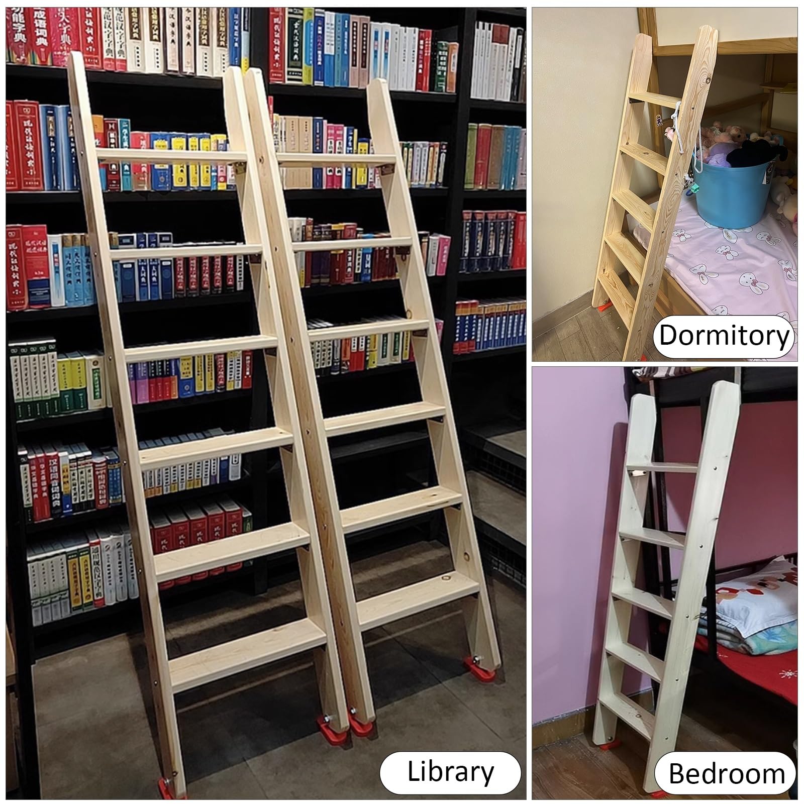 Scala per Letto a Castello con gradini Larghi 3,9" e Ganci, staffe e Piedini in Gomma, Scala di Ricambio Leggera, Scala in Legno per Letto a soppalco Matrimoniale per dormitorio, Camper, Cam
