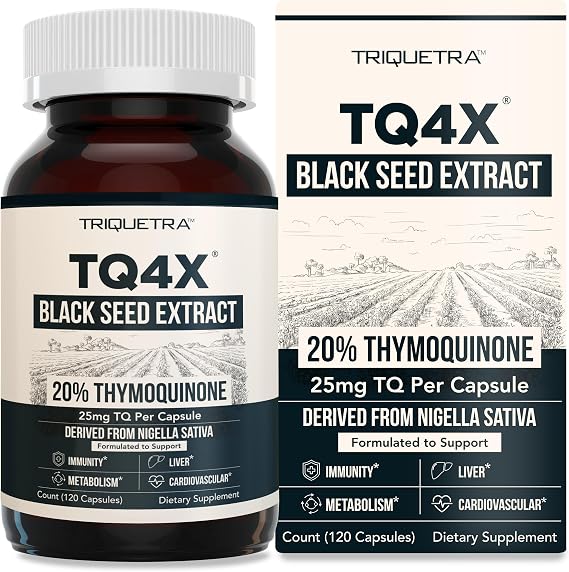 20% Thymoquinone Black Seed Oil Extract Capsules - TQ-Advanced 4X Potent Thymoquinone Concentration Available - 601 Concentrate from Nigella Sativa, Raw Form, Vegan, Glass Bottle 120 Capsules