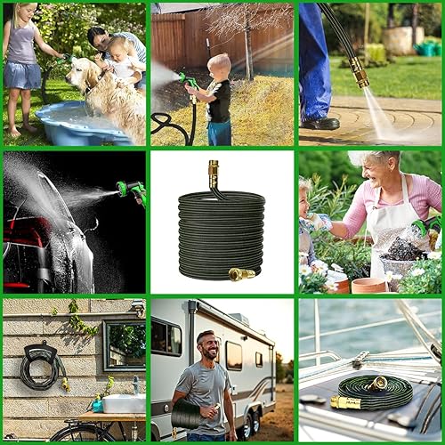 Miniatura 7 de Manguera de jardín ligera y flexible de 30 pies, asas antideslizantes, manguera no torcedura, accesorio de latón macizo para barcos, manguera de