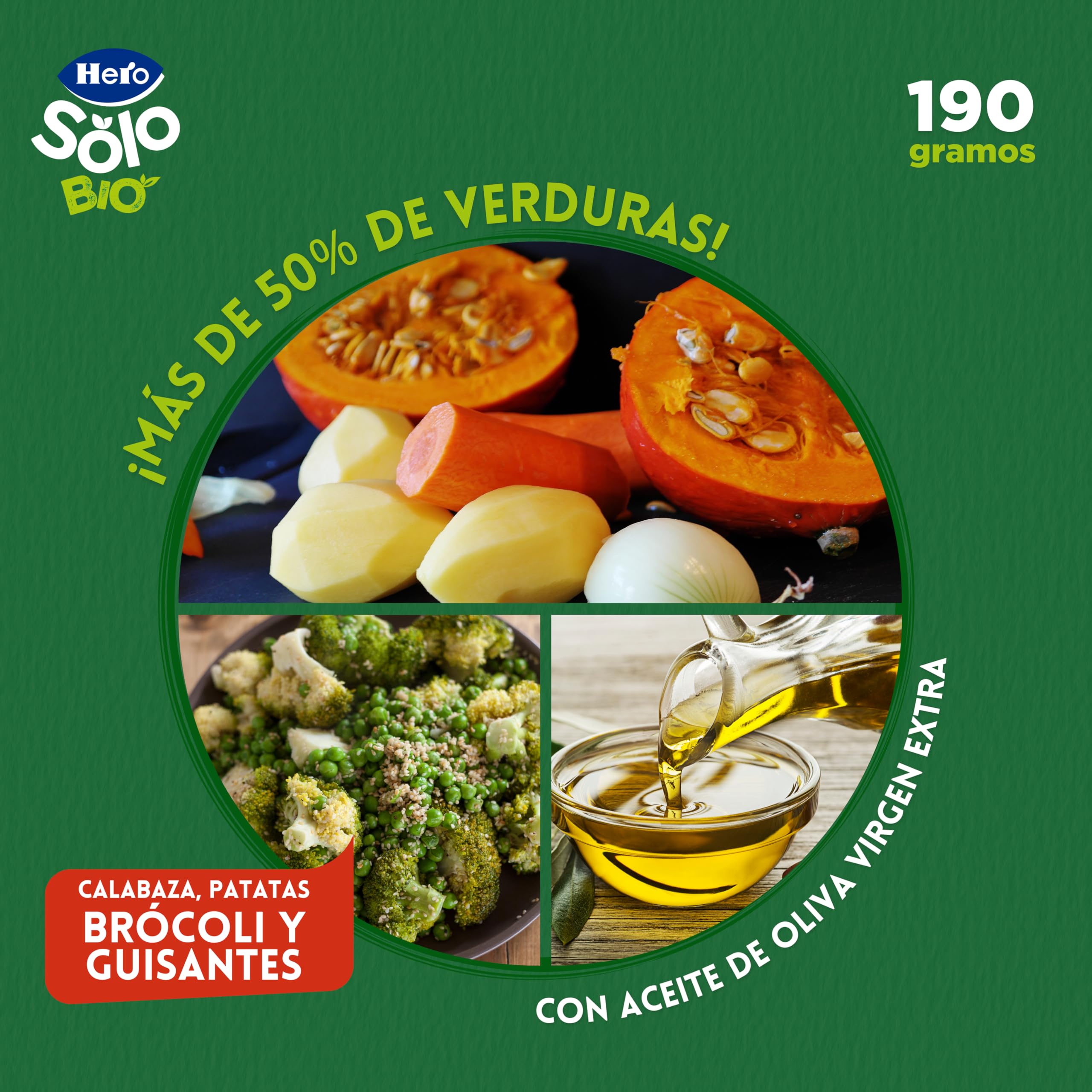 Hero Solo Bio Tarritos de Calabaza, Patatas, Guisantes y Brocoli 100% Ecológico 12 x 190 g