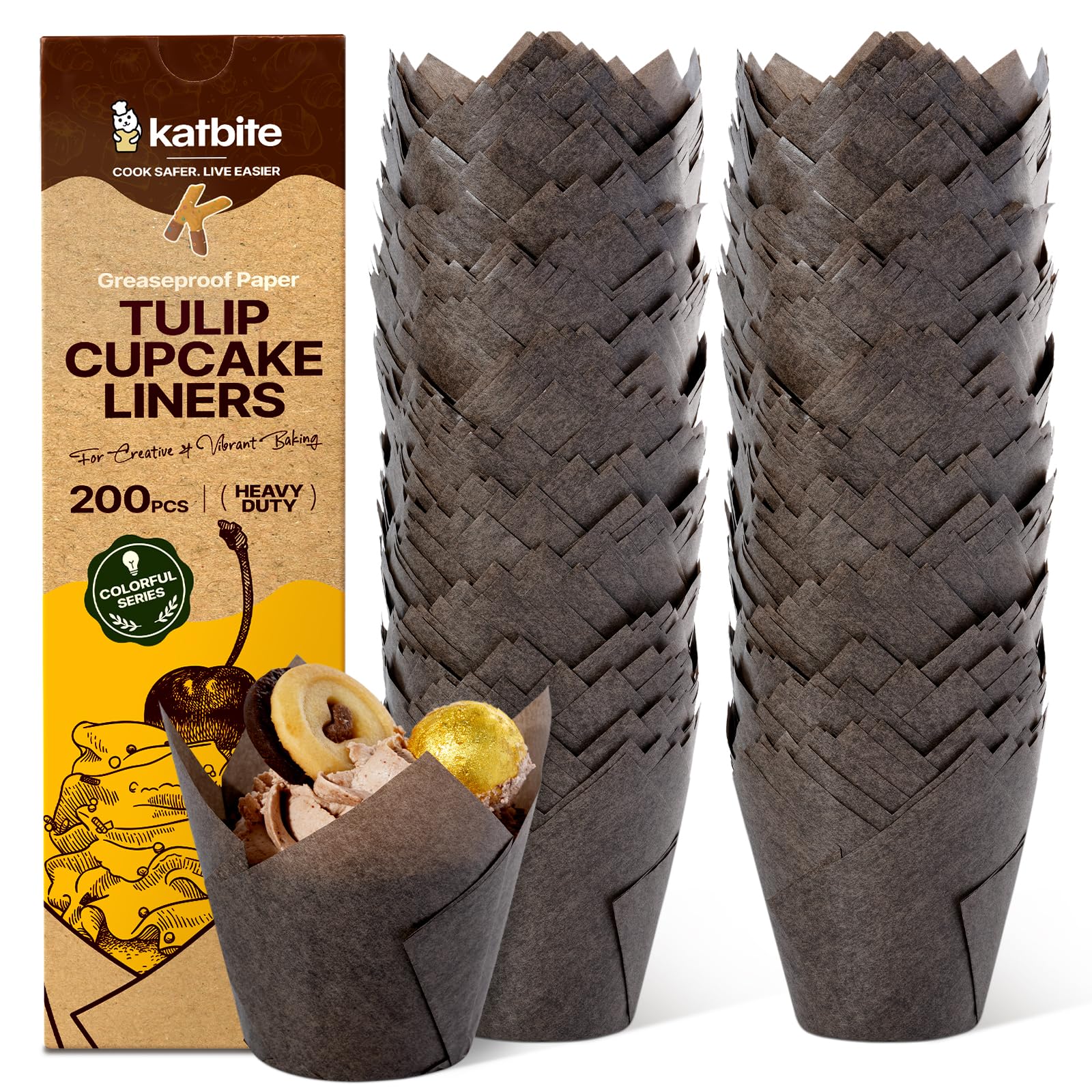 Katbite Tulip Cupcake Liners 200PCS, Muffin Baking Cups Holders — Amazon image 14