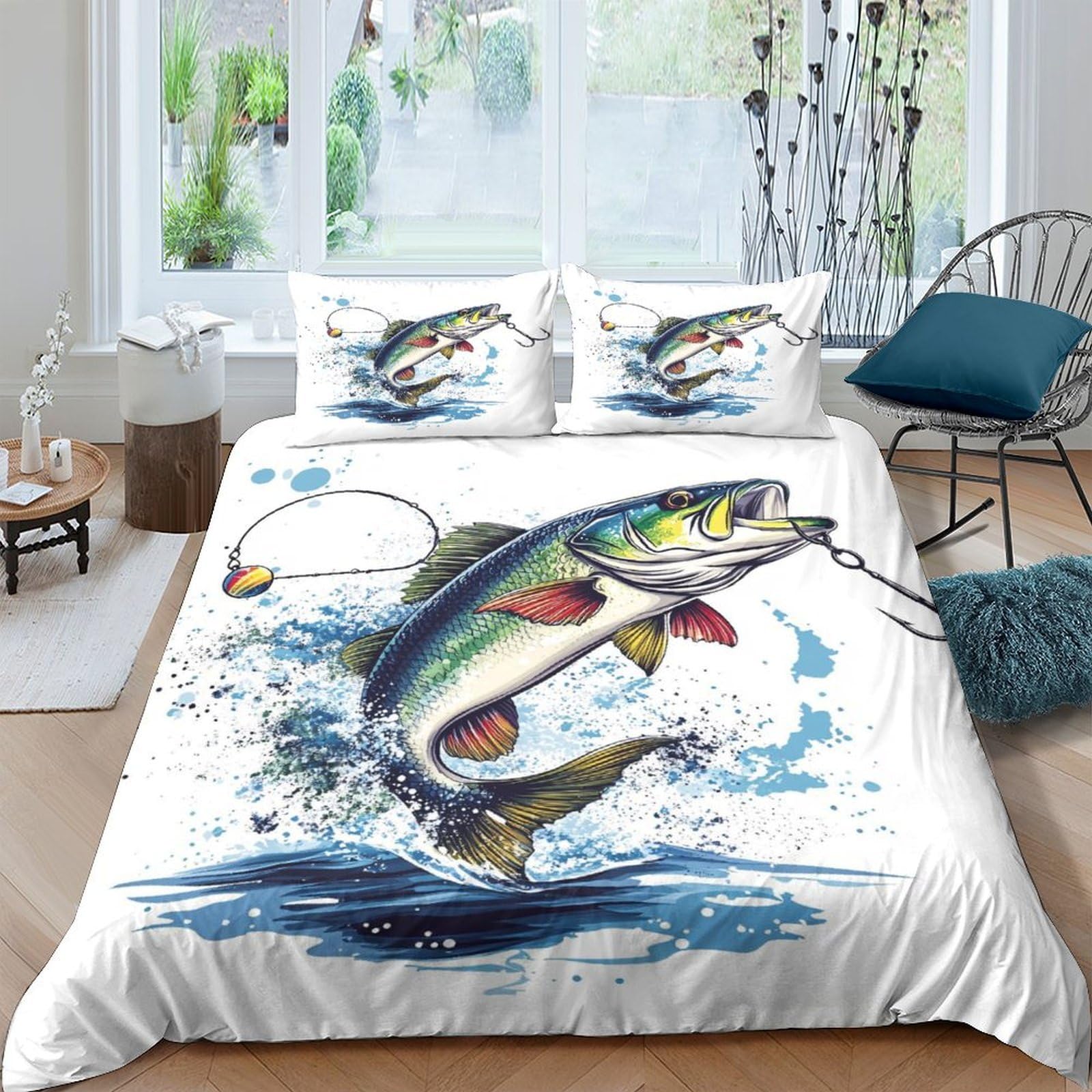 Ctjqhvkz Style-4 3D Printed Jumping Fish Fitted Sheet Microfiber Anti-Slip Splashing Trout Mattress Cover For Bedroom Home Decor Easy Care Single（135X200cm）