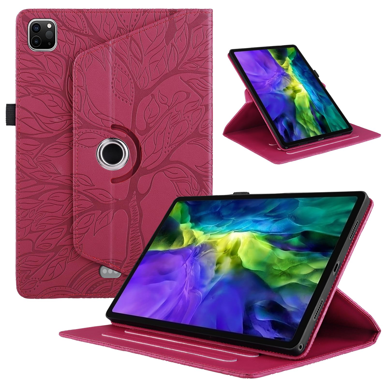 Funda para Samsung Galaxy Tab S9/ S8/ S7 11" (SM-X710/X700/T870) PU Cuero Tablets Protectora Cover 360°Carcasa Giratoria de ángulo Múltiple Stand Función Tablets Funda,Rojo Árboles — view 51