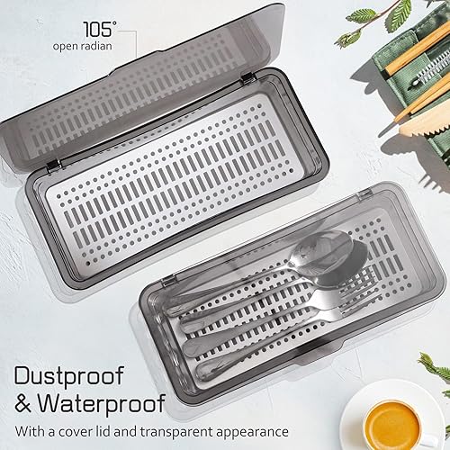 Miniatura 4 de Cabilock Caja de almacenamiento de drenaje de palillos de plástico, cubierta organizadora de utensilios de grado alimenticio, contenedor de vajilla