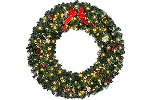 VINGLI 48 Inch Pre-lit Artificial Christmas Wreath, Ourdoor Christmas Wreath Decorations