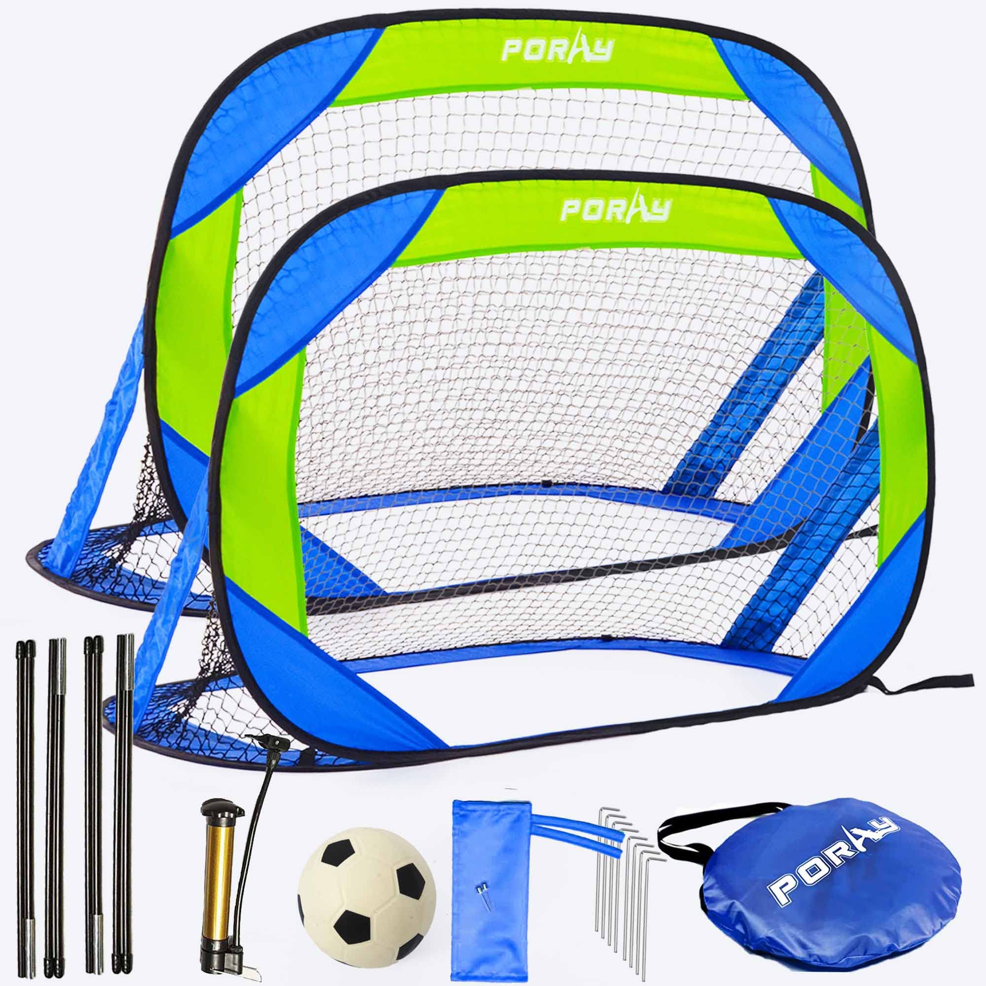 porayhut 4FT Pop Up Kids Soccer Goal and Ball Sets Portable Soccer Net for Training Easy Assembly with Compact Carrying Bag Gift Idea for Toddlers with Pump and 8 Stakes (Blue Green)-image-26
