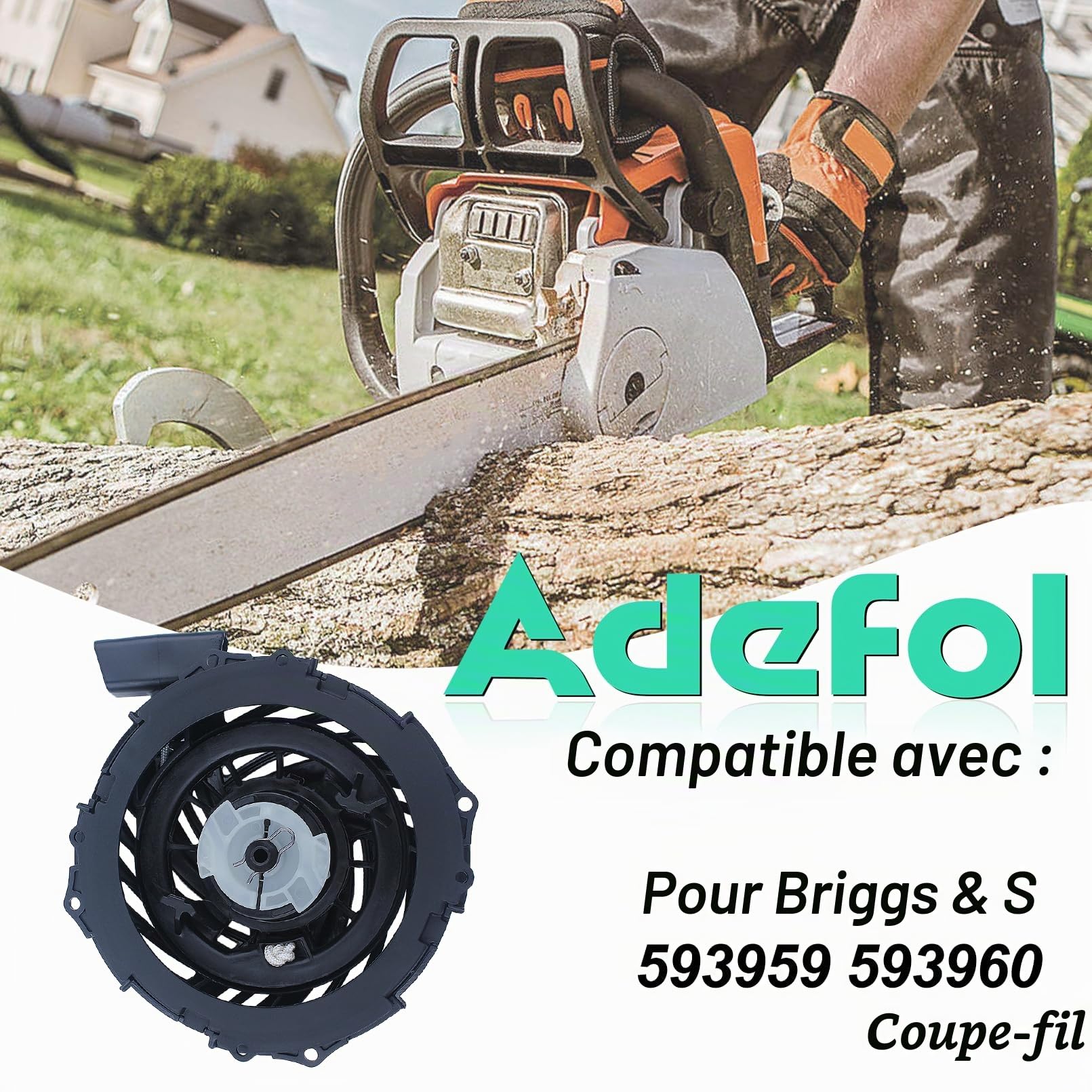 Adefol Démarreur à Rappel Kit Pour Briggs & S 593959 593960 Tondeuses à Gazon, Démarreur avce Tasse de démarrage Griffe, Corde de démarrage, Remplacement 590588, 591139, 593961
