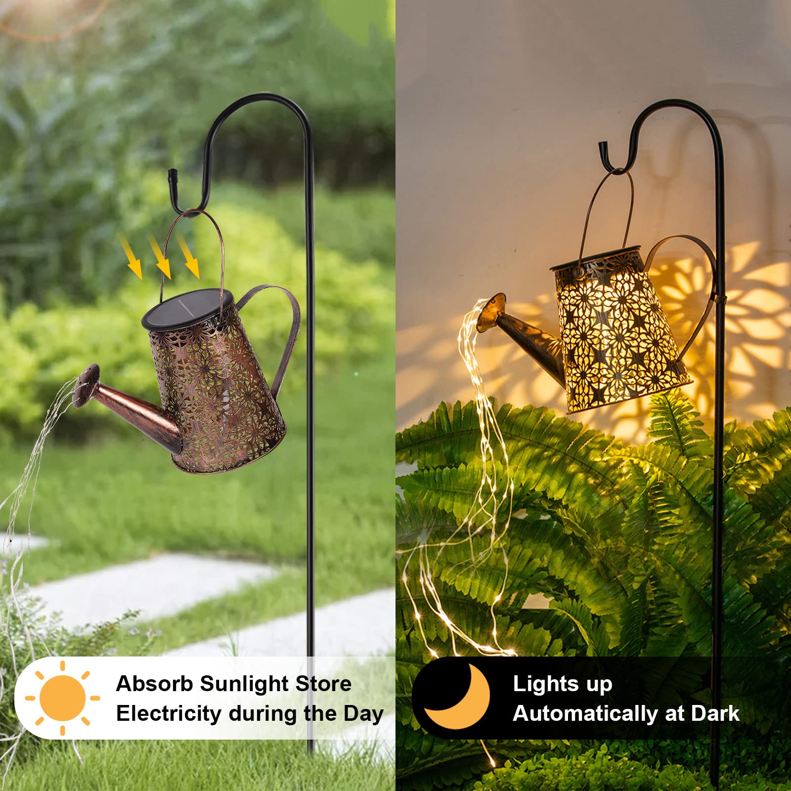 GuKKK Solar Gießkanne mit Solarlampen für Außen, Solarlampen für Außen Garten LED Lichter mit Schäferhaken, Wasserdicht Vintage Lichterkette Aussen für Garten Hofweg Balkon Terrasse (XX)
