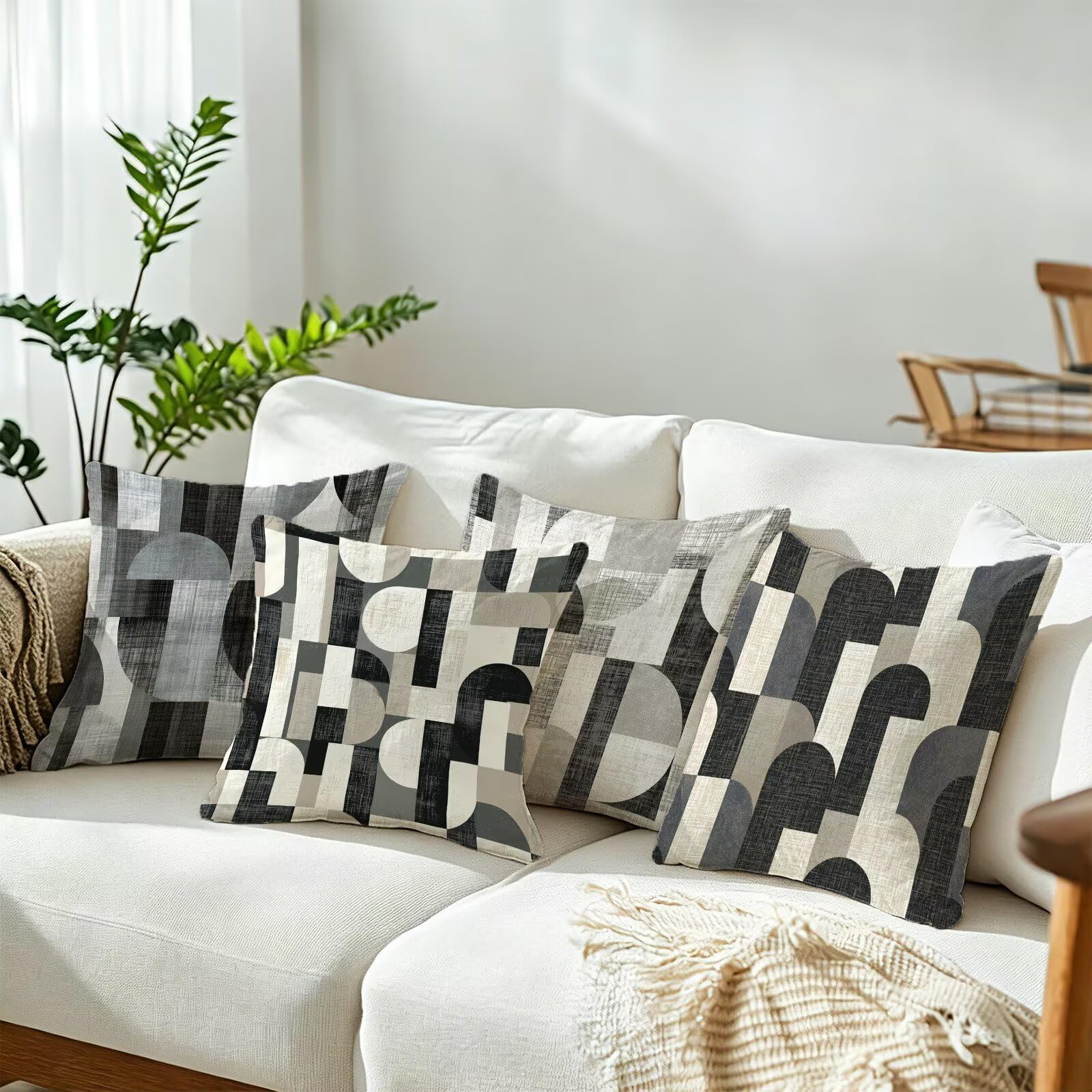 Beige Federe Cuscini Divano 75x75cm, Cuscini da Esterno Set de 4, Cod-851