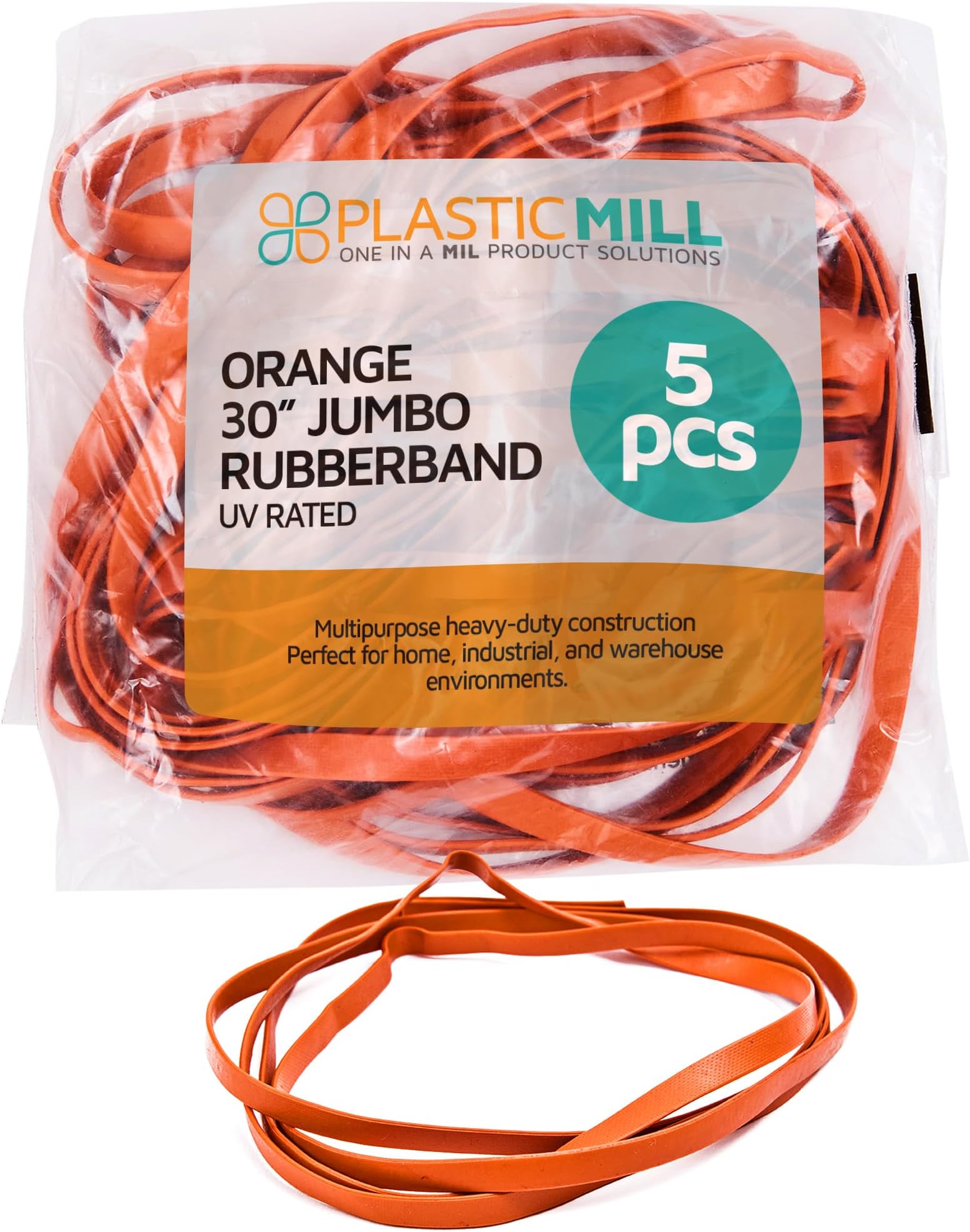 PlasticMill 30" Jumbo Rubber Band: 30 Inch, Orange, UV Rated 5 Pack.
