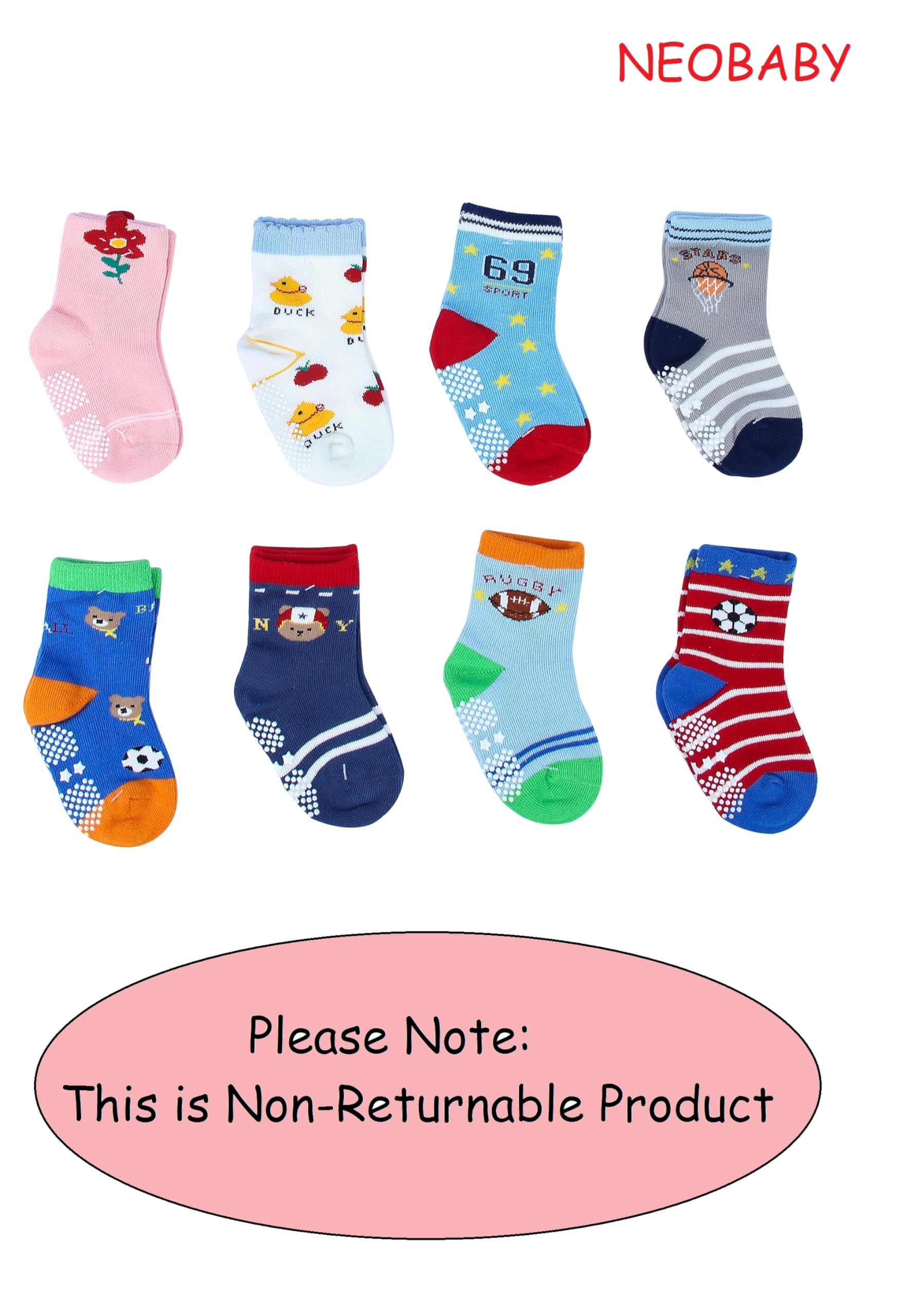 NEOBABY Baby Boy's Cotton Anti Slip Grip Socks (Assorted/Random Designs) 1